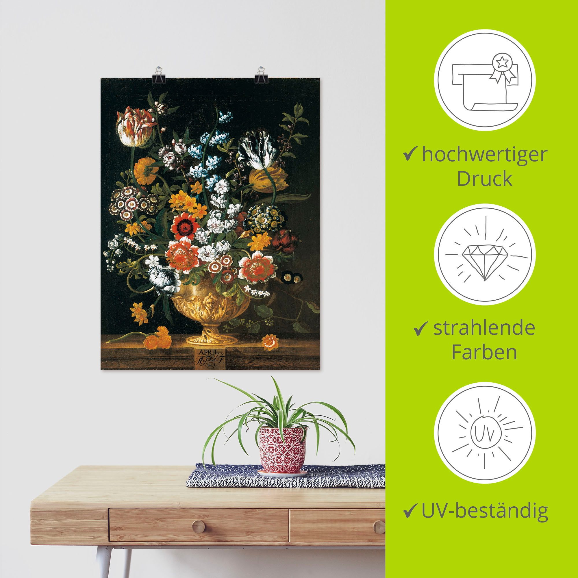Artland Artprint Twaalf maanden. Bloemenkalender april als artprint op linnen, muursticker of poster in verschillende maten