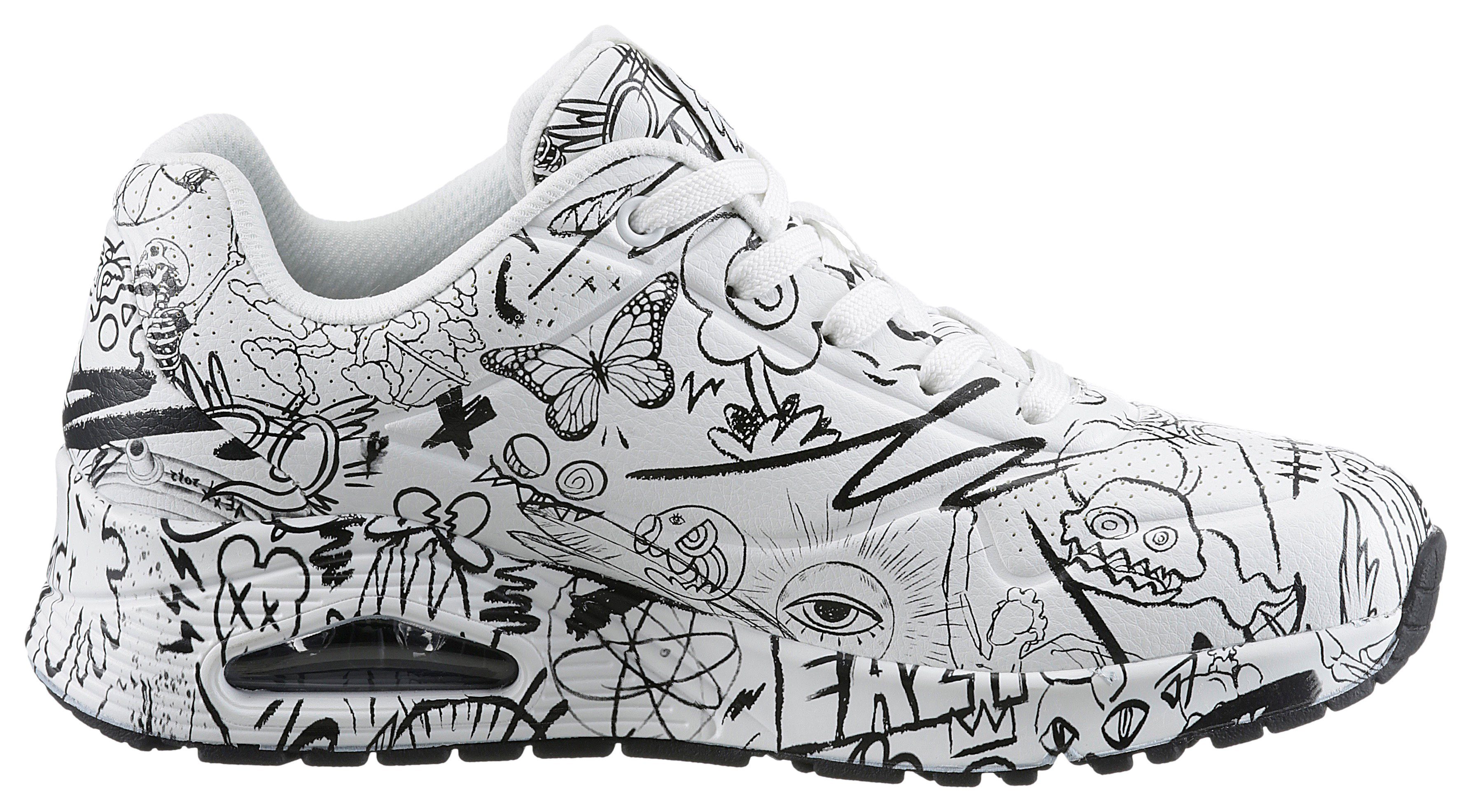 Skechers Sneakers UNO-PROCESS SKETCH met coole schetsprint, vrijetijdsschoen, lage schoen, veterschoen