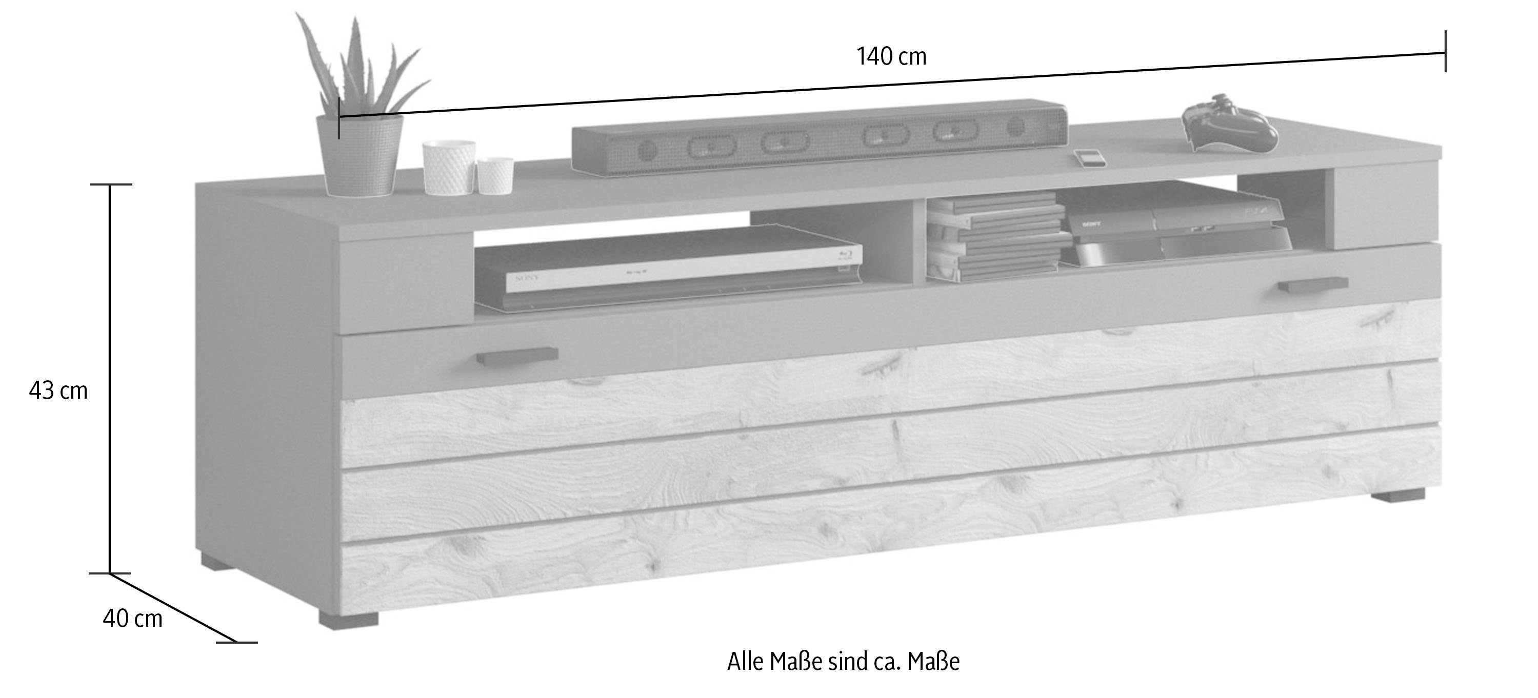 INOSIGN Tv-meubel Aalborg, breedte 140 cm, 1 klep, 2 open vakken, metalen handgrepen