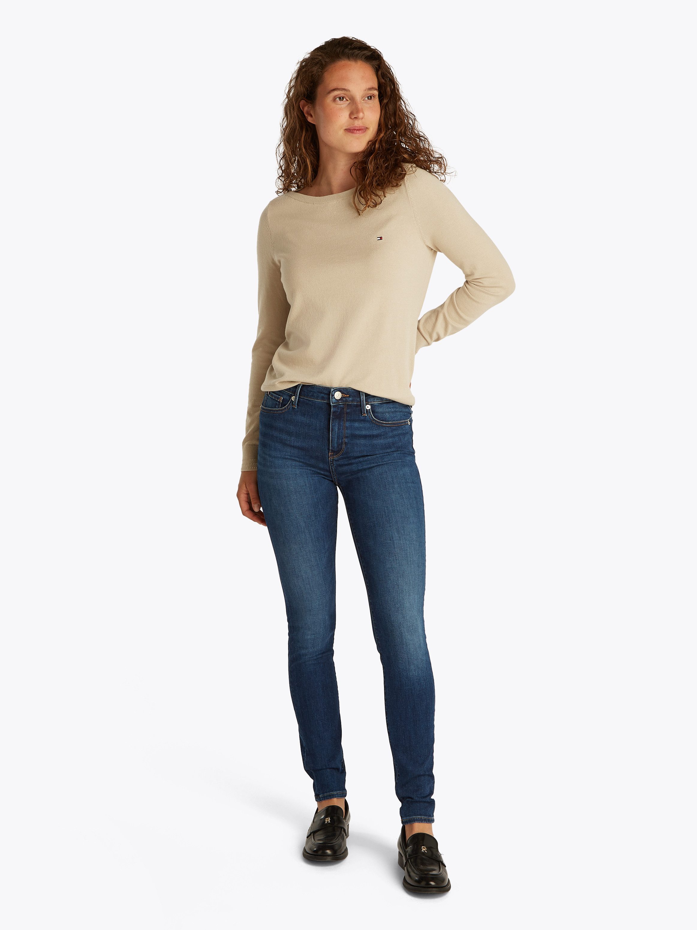 Tommy Hilfiger Gebreide trui CO JERSEY STITCH BOAT-NK SWEATER met -merklabel op de mouw