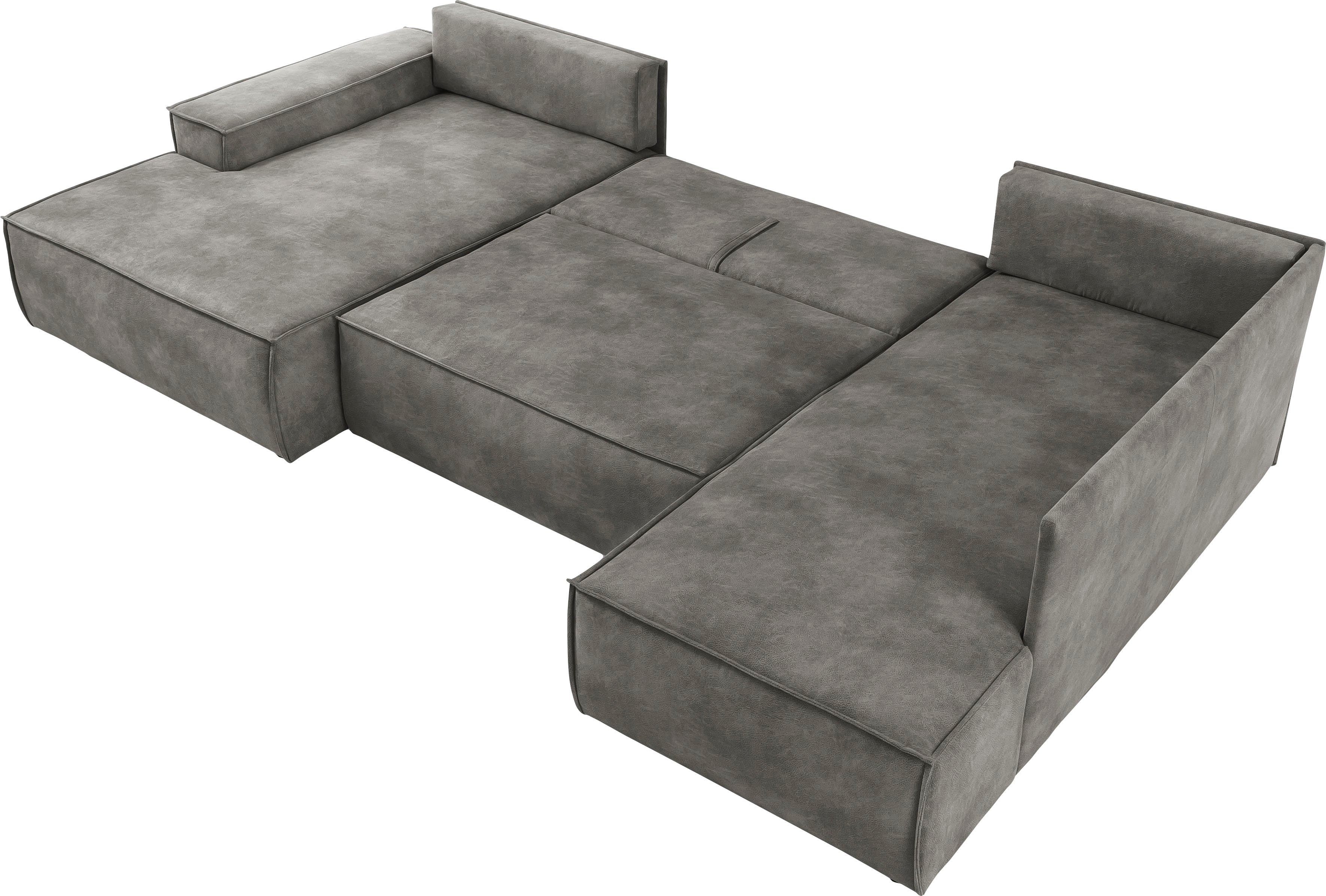 Home affaire Zithoek SHERWOOD 329 cm, U-vorm, slaapbank, Slaapfunctie met bedkist (194x139 cm), cord, vintage, fluweel