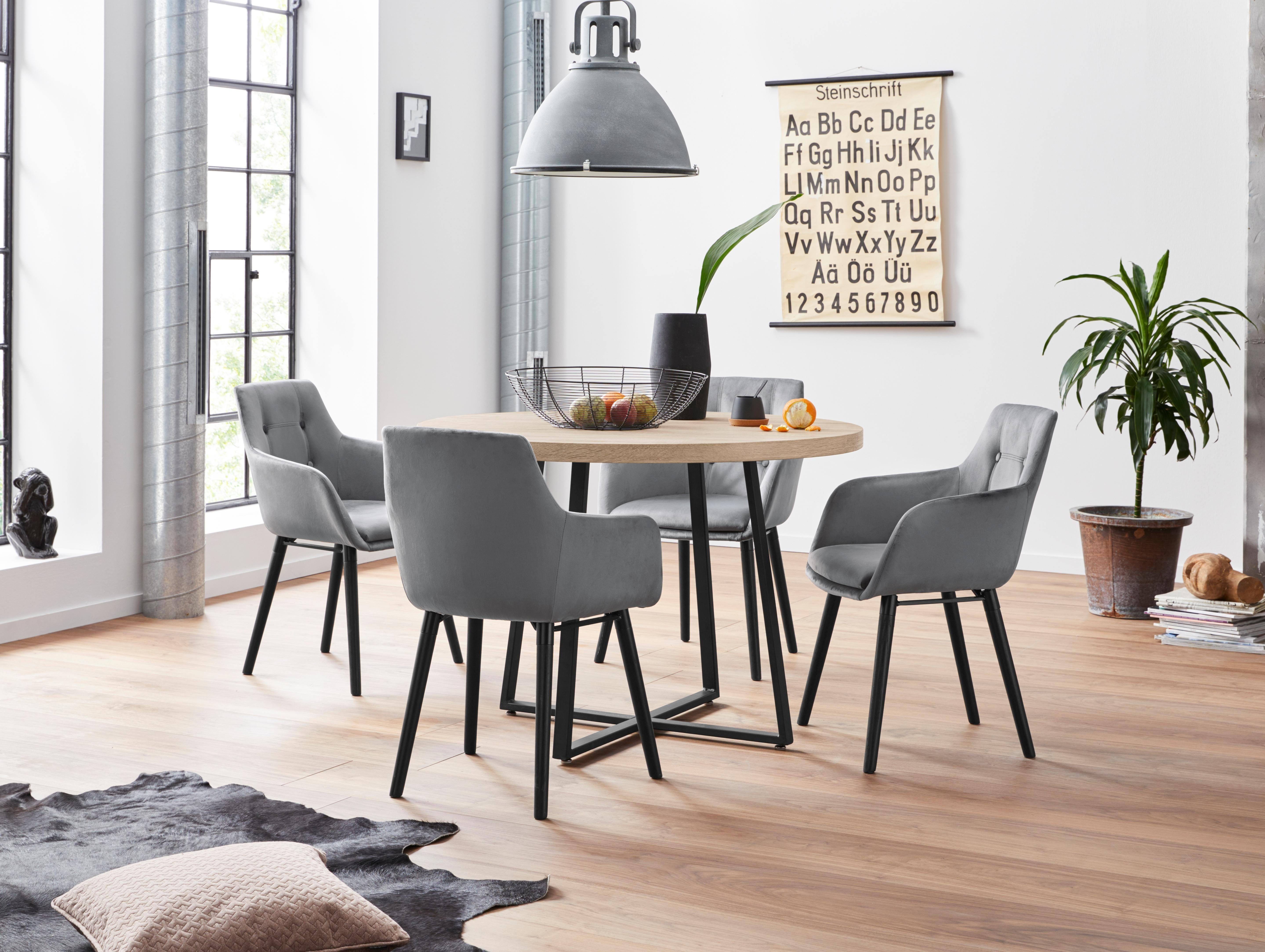 Home affaire Stoel met armleuningen Bradford (1 of 2 stuks), overtrekstof in fluweelstof, frame van eiken massief hout