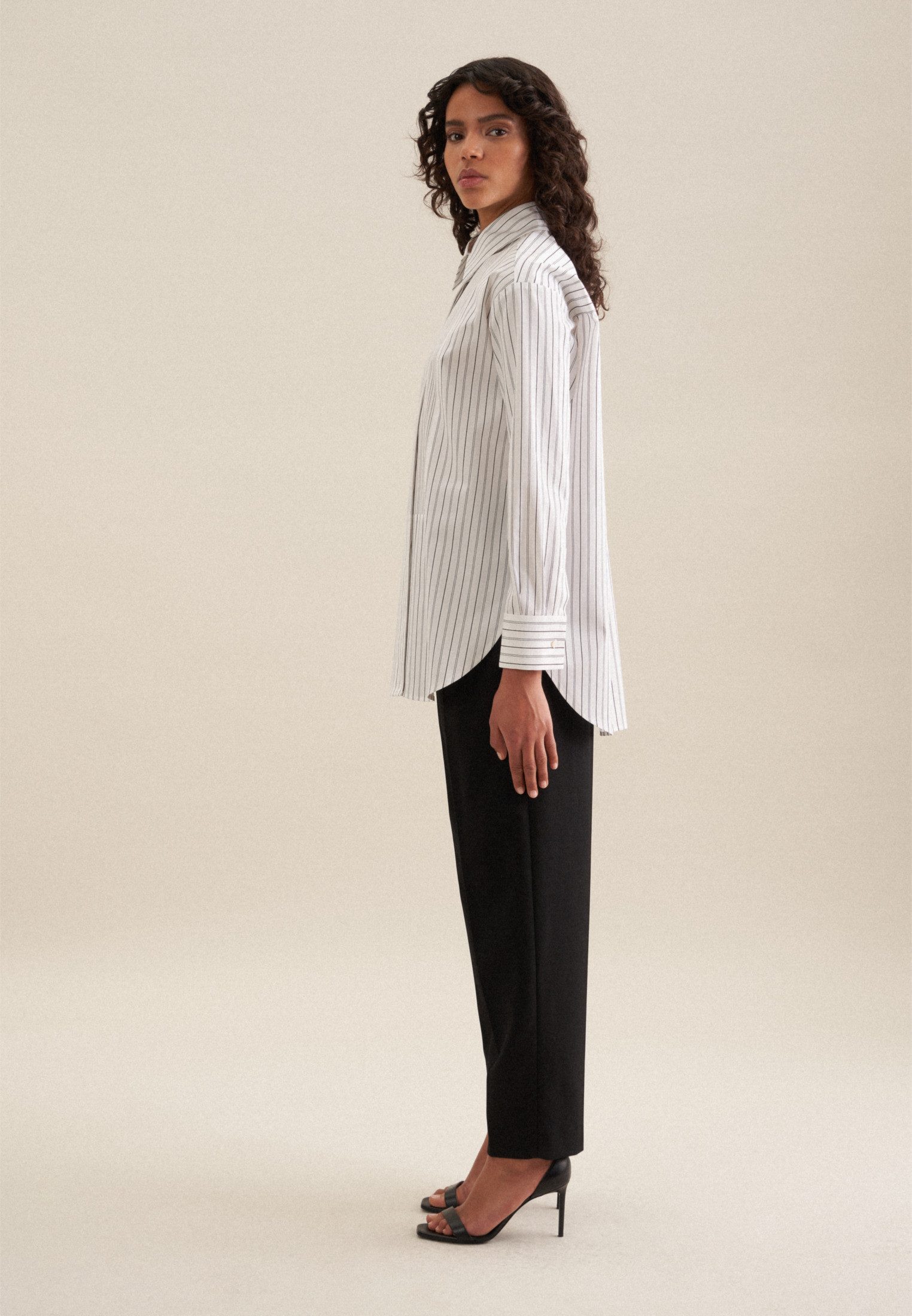 seidensticker Lange blouse Zwarte roos Lange mouwen kraag strepen