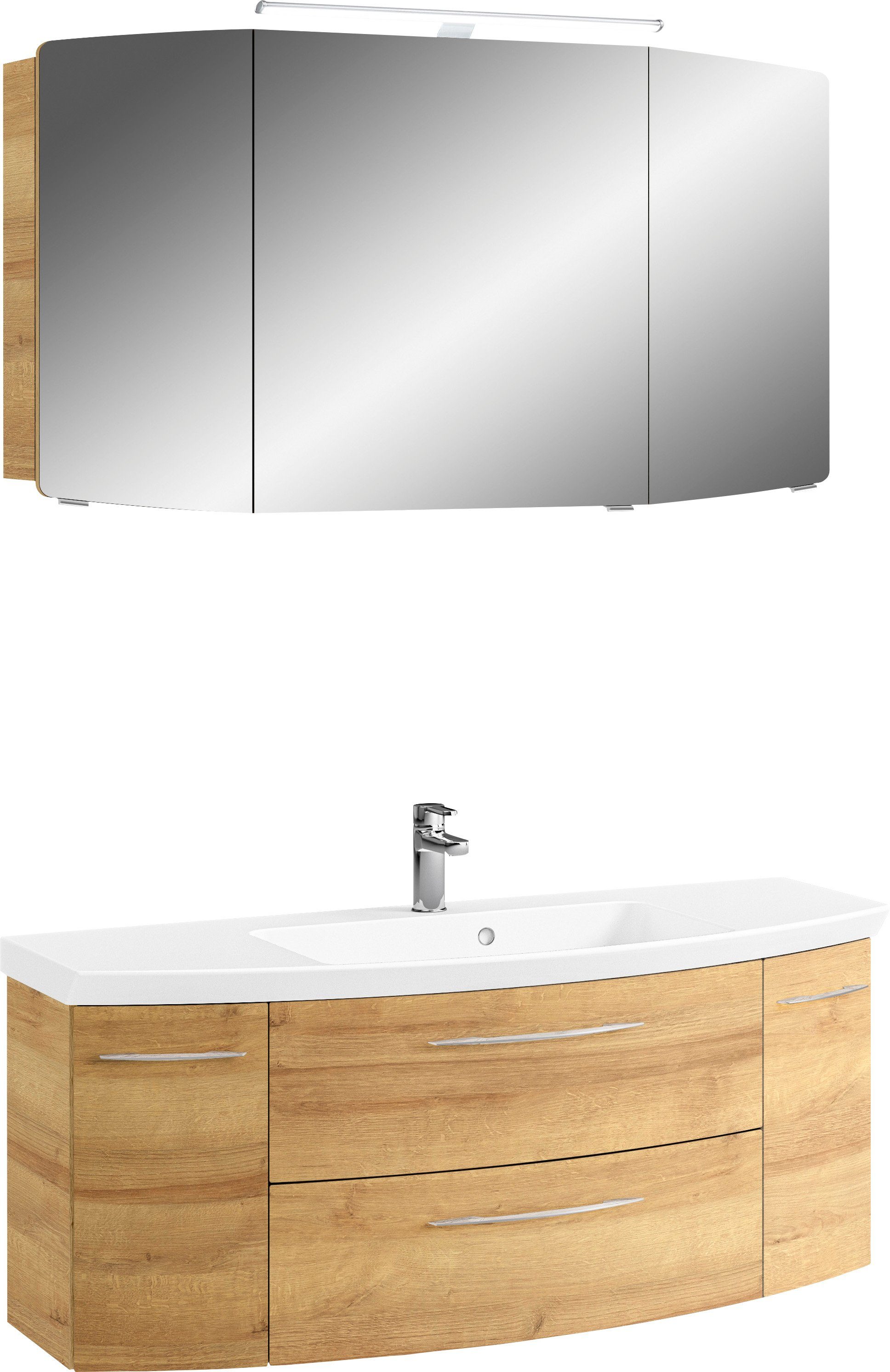 Saphir Badkamerserie Cassca sprint 2-delig mineraalmarmeren wastafel met led-spiegelkast (2-delig) badmeubelsets bruin