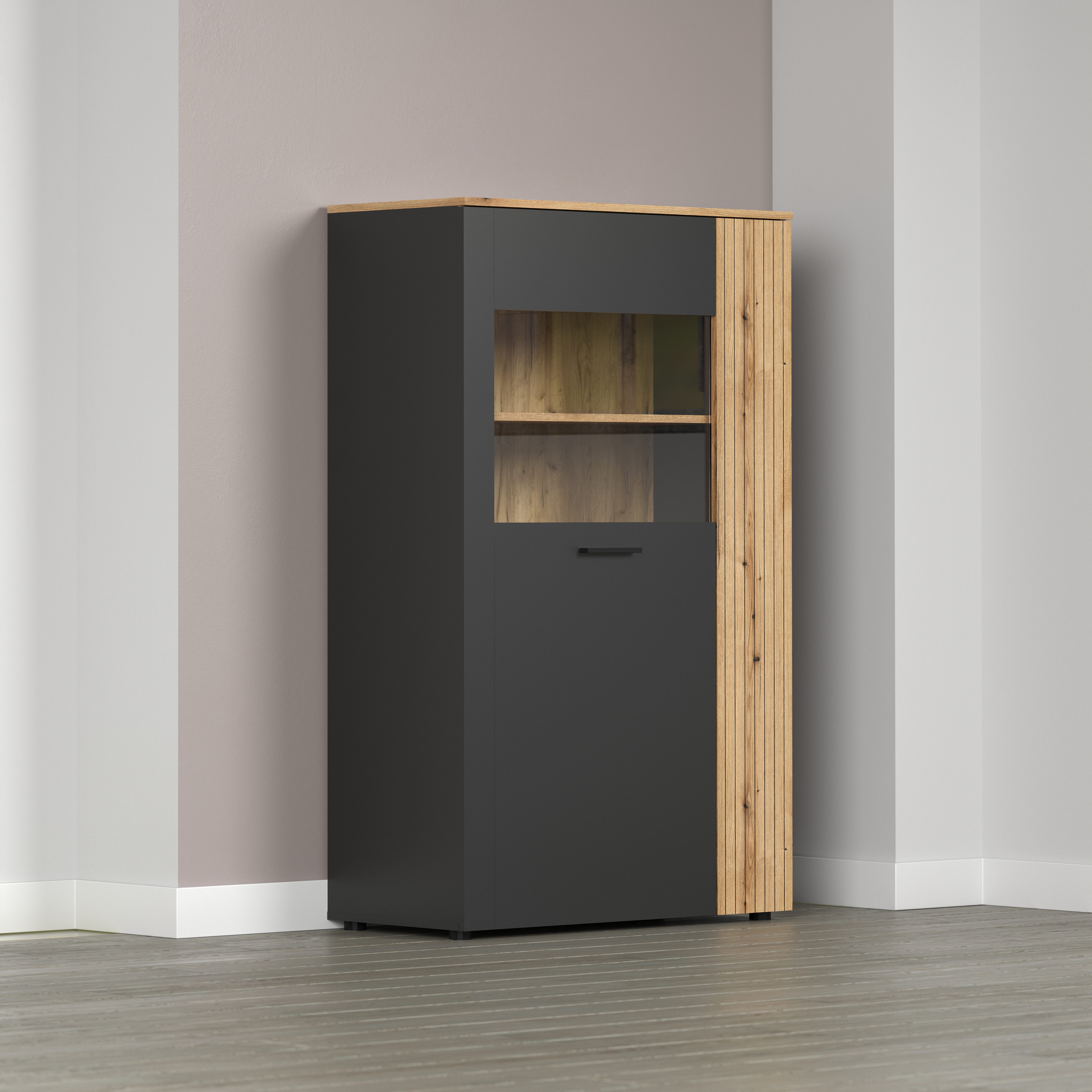 INOSIGN Highboard Estepona Vitrine met groeflook - deuren links of rechts monteerbaar (1 stuk)