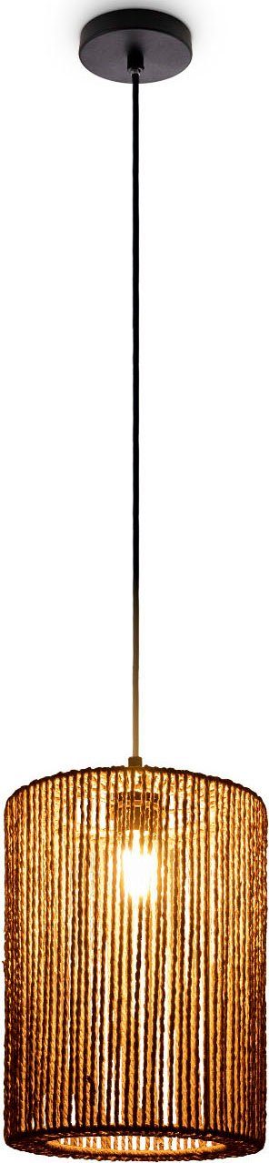 Paco Home Hanglamp Hugo Ricarda Woonkamer eetkamer rattan look Boho lampenkap papier rond hanglampen zwart