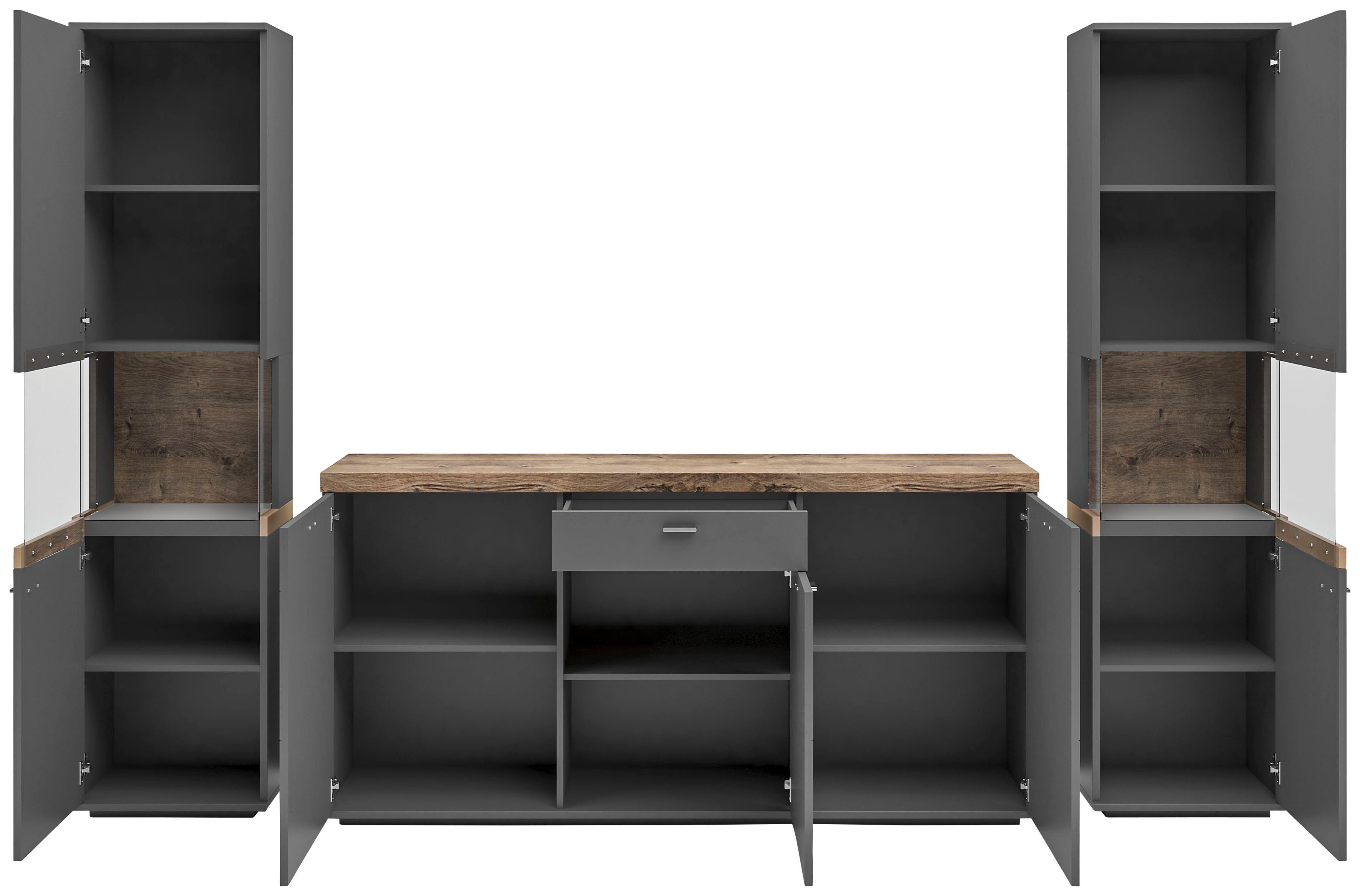 set one by Musterring Wandmeubel Lancaster 3-delig met fronten in wit of grijs, breedte ca.300 cm