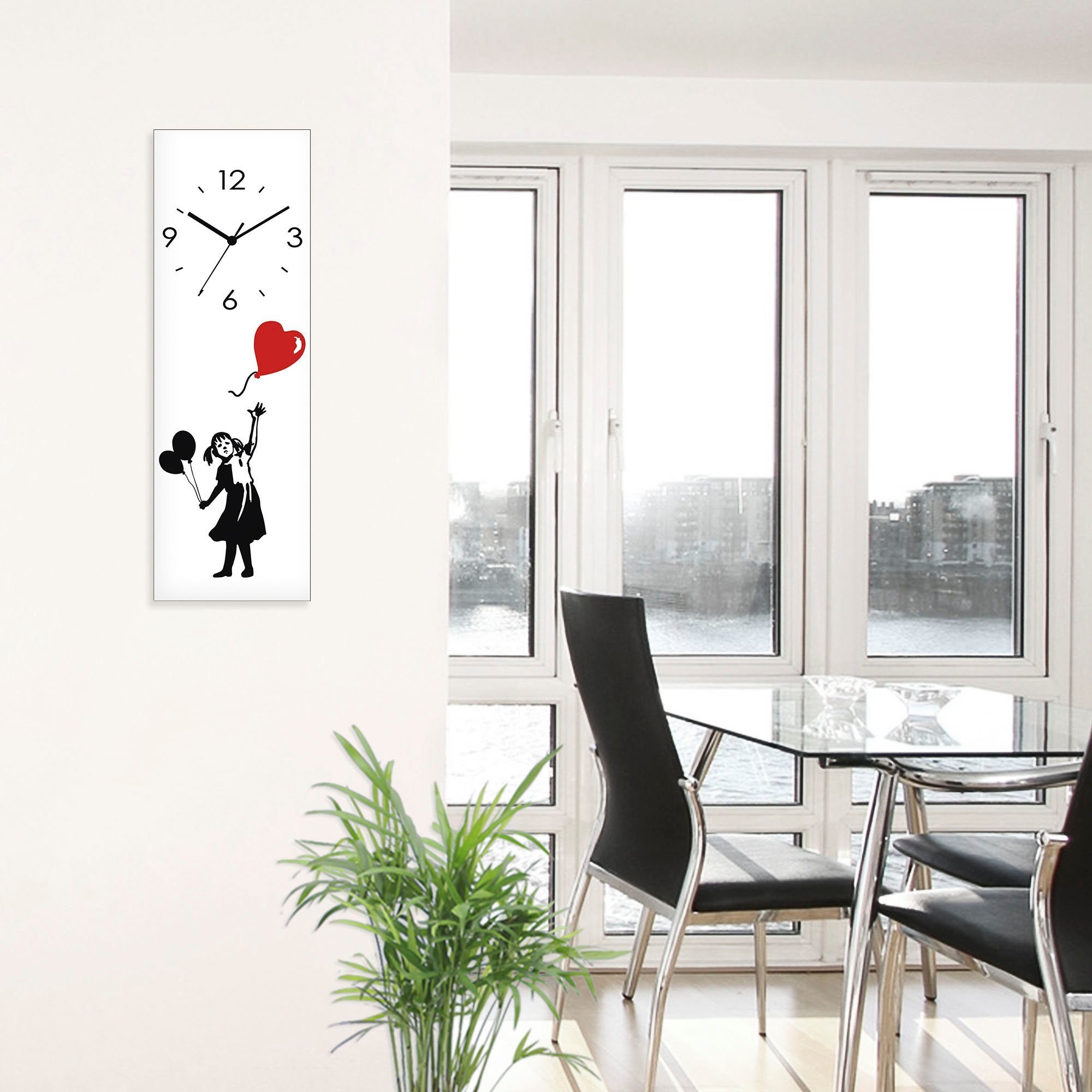Artland Wandklok Glazen klok silhouet meisje ballon hart optioneel verkrijgbaar met kwarts- of radiografisch uurwerk, geruisloos zonder tikkend geluid