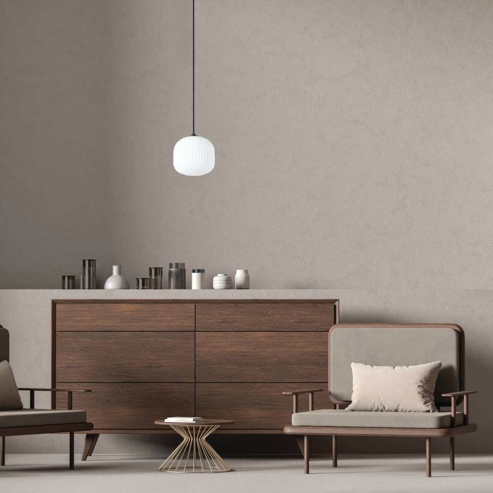 EGLO Hanglamp MANTUNALLE Hanglamp, metaal in zwart en glas in wit, E27 fitting, Ø 20 cm (1 stuk)