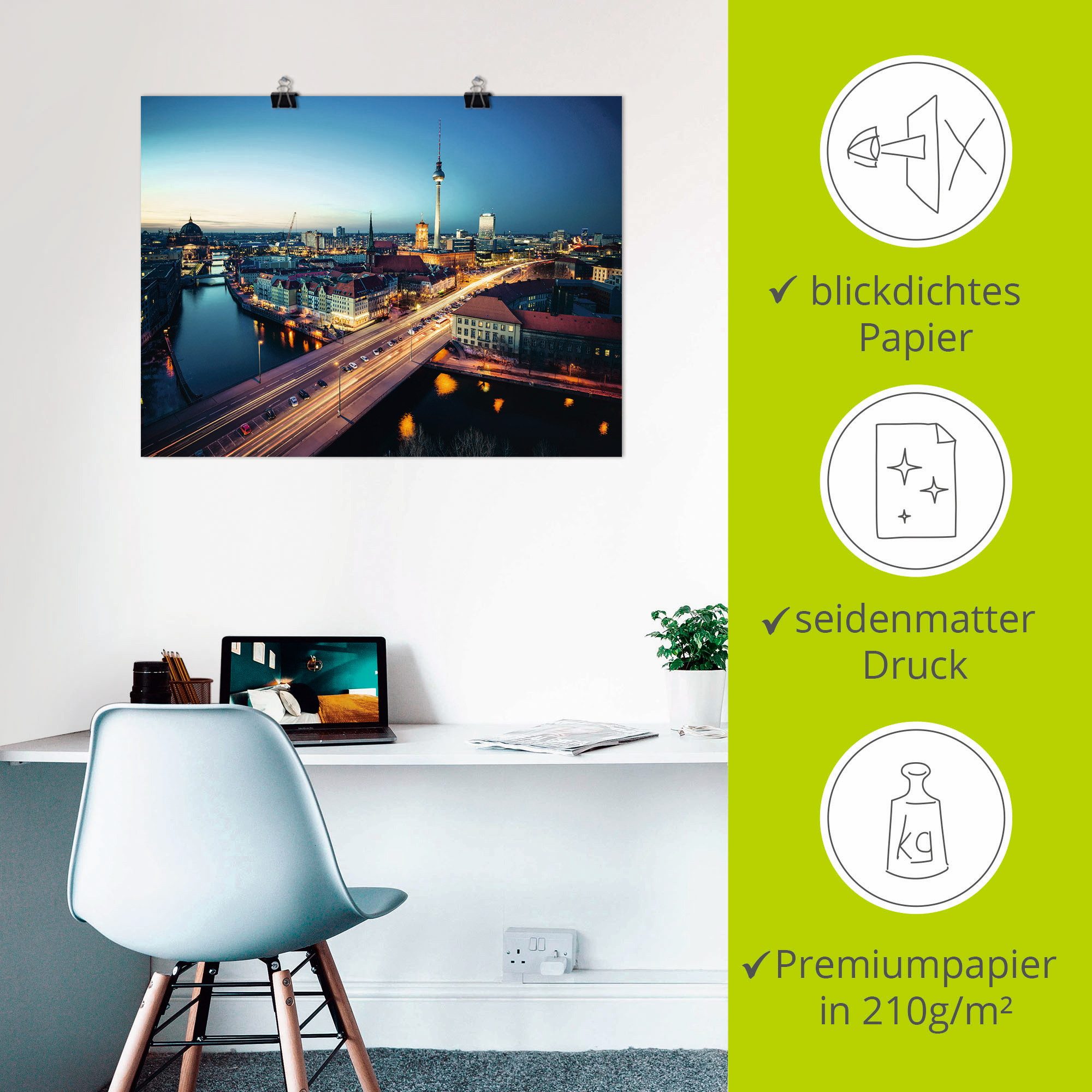 Artland Artprint Berlijn Cityscape ‘s avonds als artprint op linnen, poster in verschillende formaten maten
