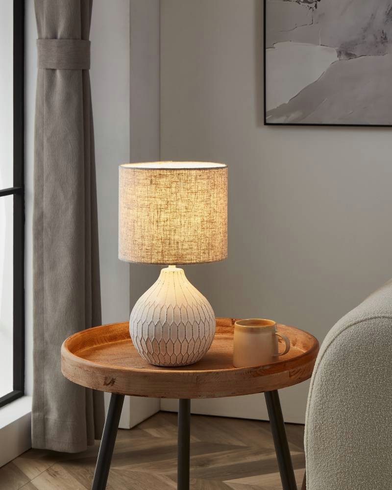 EGLO Tafellamp BELLARIVA 3 Nachtkastlamp met boho-patroon en in lichtbruin, met schakelaar, E27 (1 stuk)