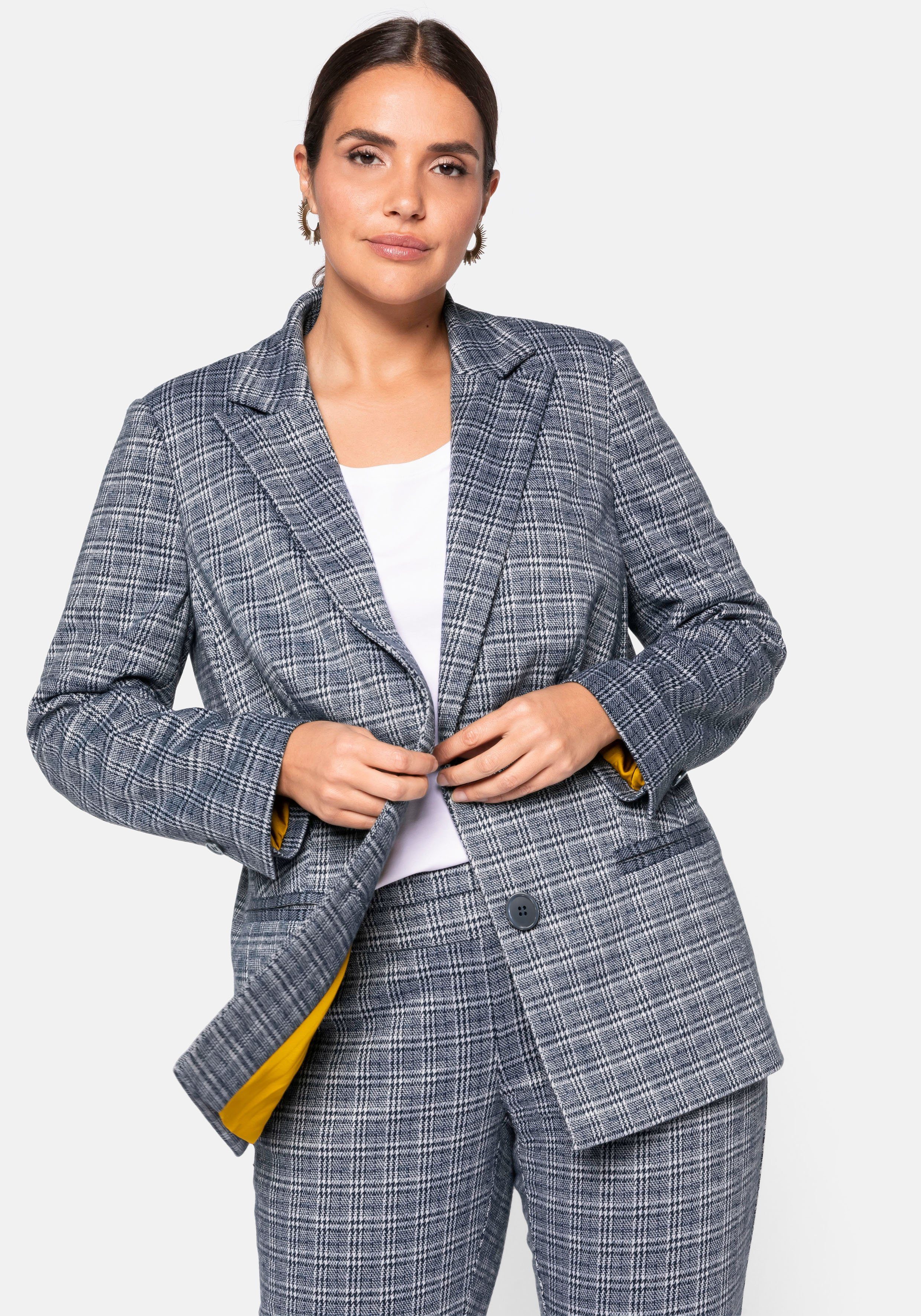 sheego korte blazer klassieke ruit blauw