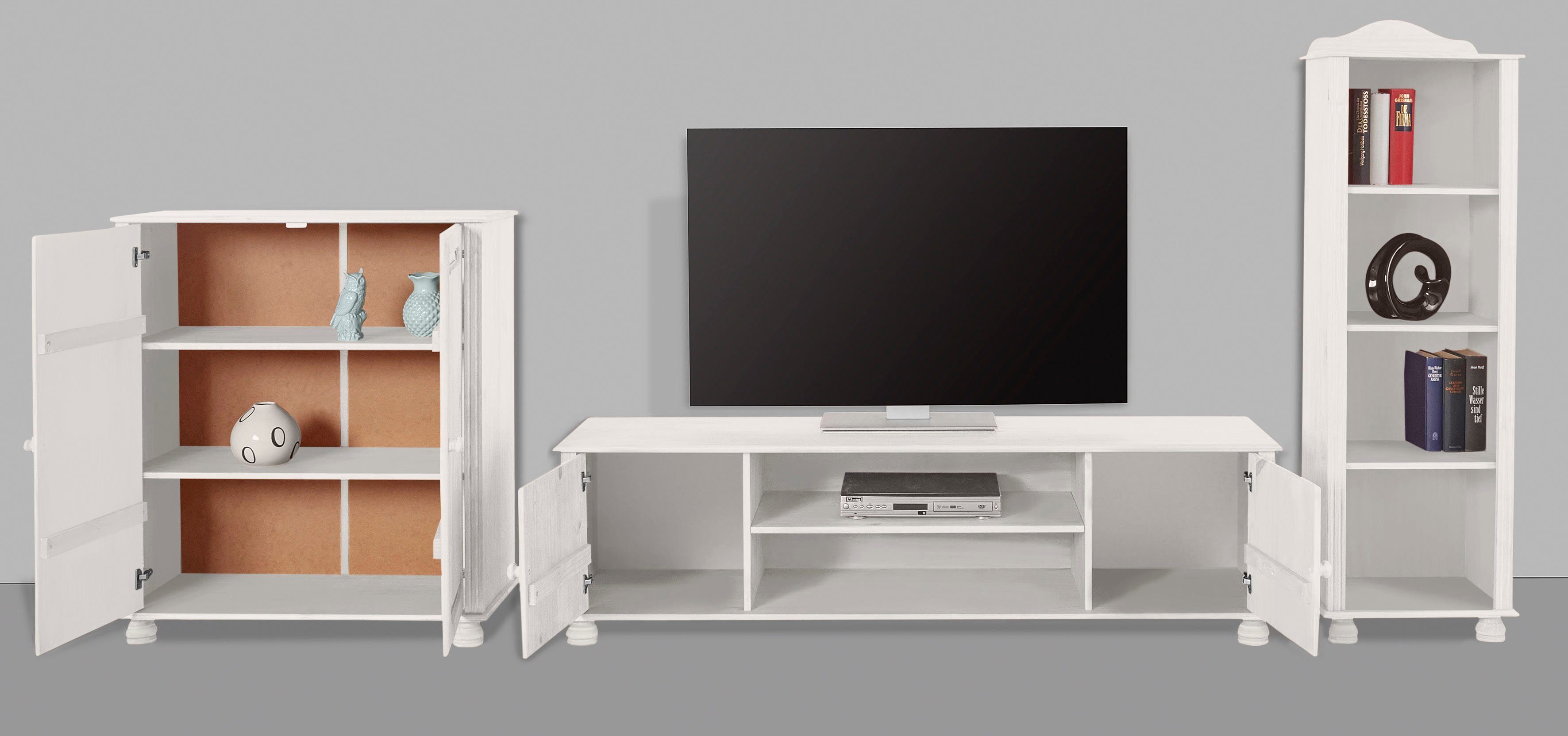 Home affaire Wandmeubel Mette 1 halfhoge kast, 1 boekenkast en 1 tv-meubel zonder wandboard (3-delig)