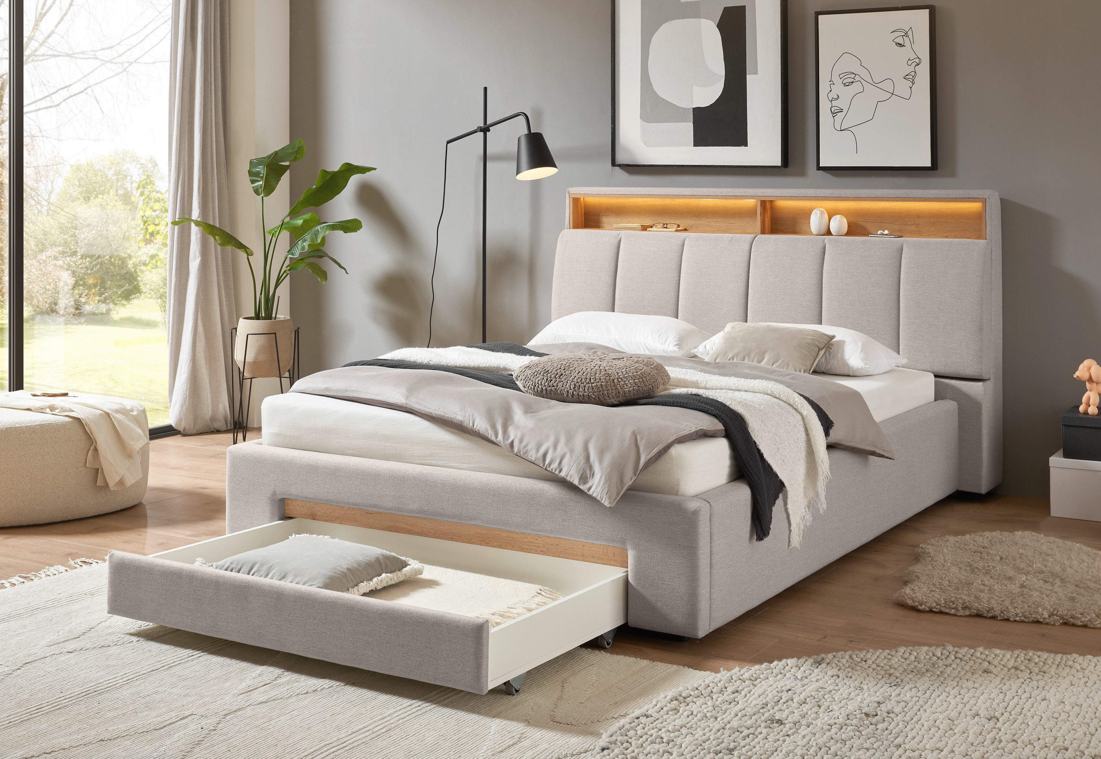 INOSIGN Gestoffeerd bed CiTY/GiRON,, gepolsterd opbergbed, met LED-verlichting Bedkisten met hondenbed of als opbergruimte, opklapbare hoofdeinden
