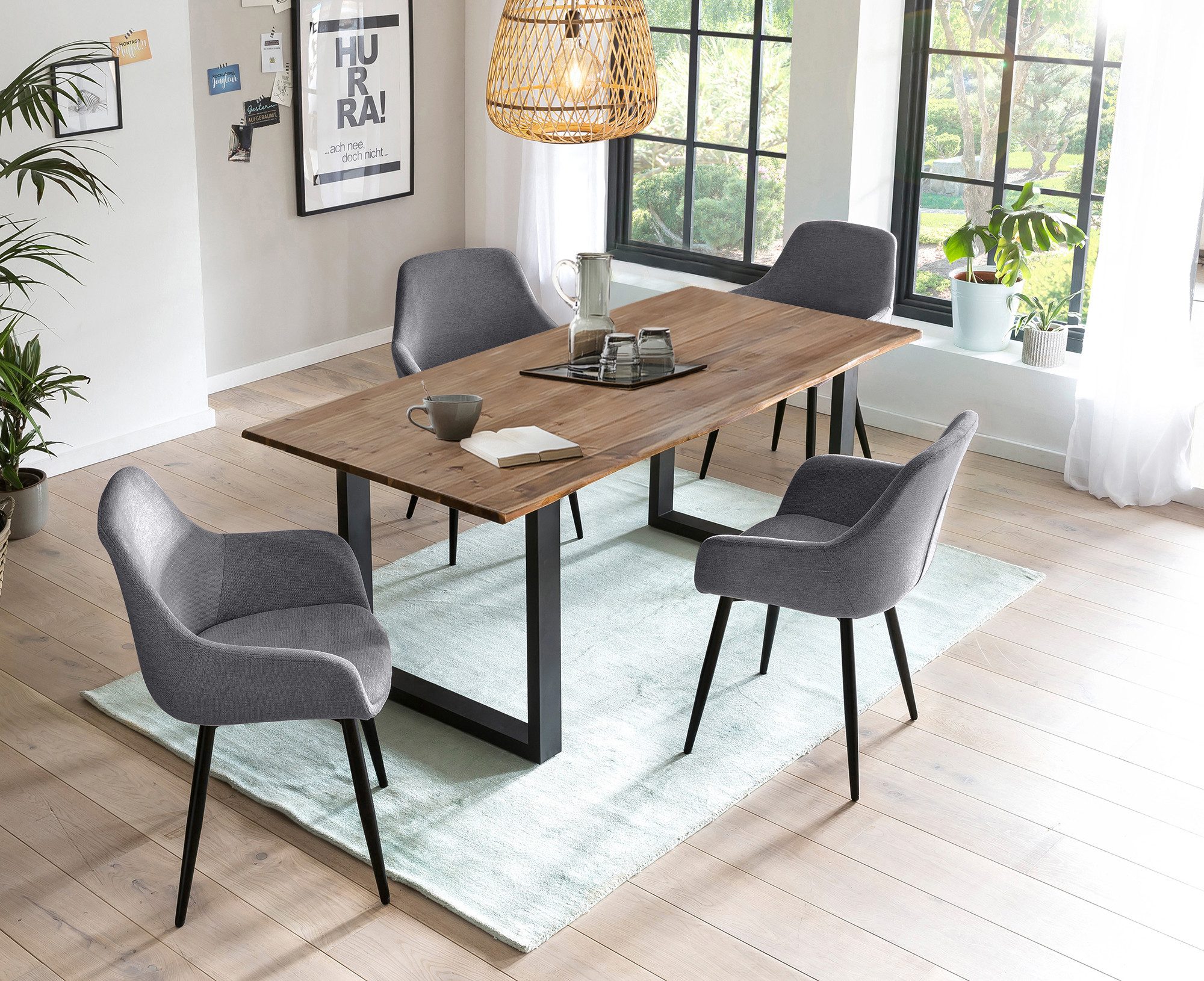 SalesFever Eethoek Tafelblad behandeld met OSMO hardwasolie in zijdeglans afwerking (set, 5-delig) eethoeken grijs