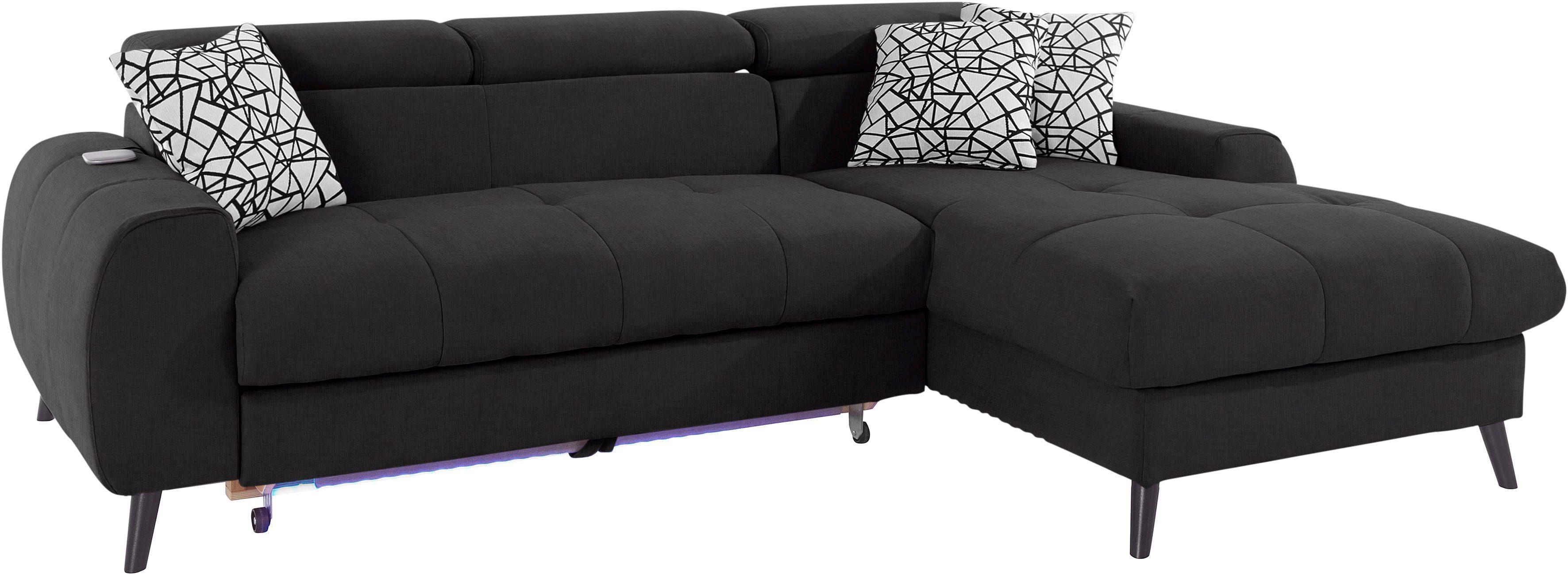 COTTA Hoekbank Mia L-vorm met 3 sierkussens 3-delige kussenset, récamier, naar keuze met of zonder rgb-verlichting
