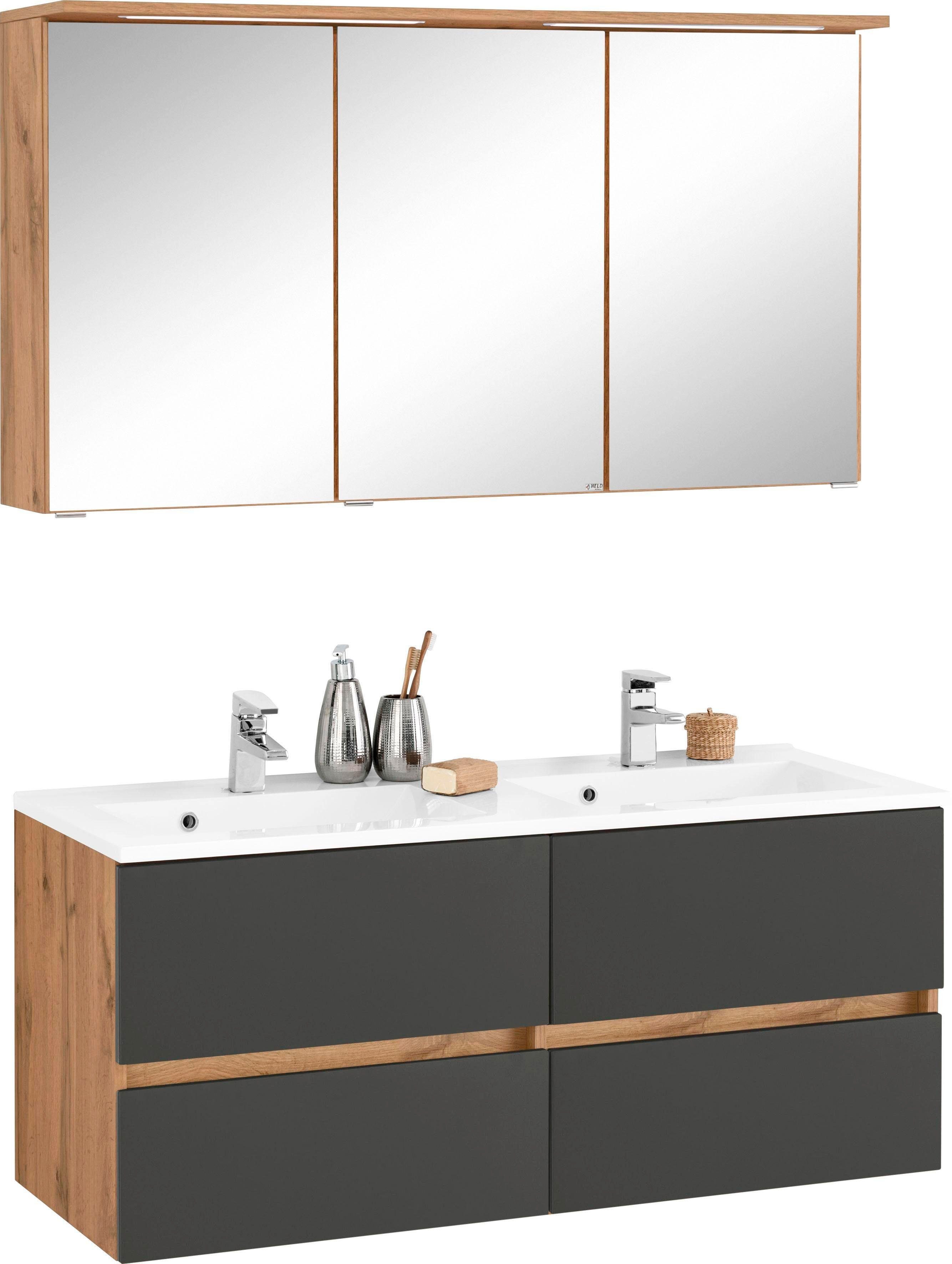 welltime Badkamerserie Lucca Dubbele wastafel, breedte 120 cm (2-delig) badmeubelsets beige