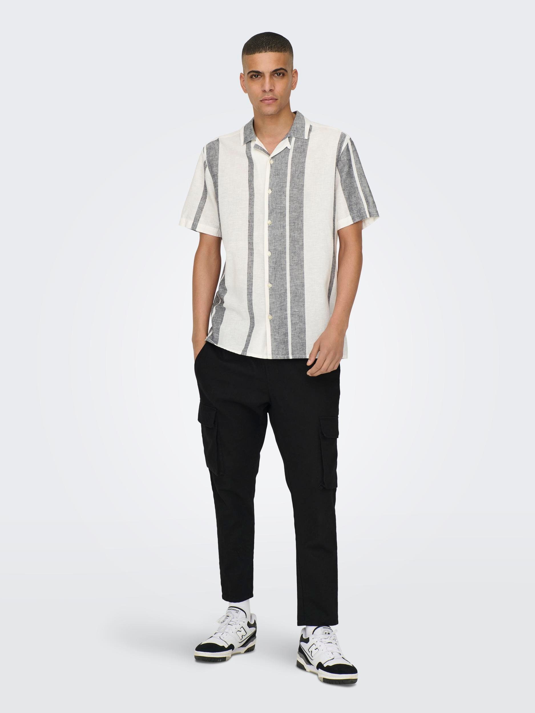 ONLY & SONS Overhemd met korte mouwen ONSCAIDEN SS STRIPE LINEN RESORT NOOS