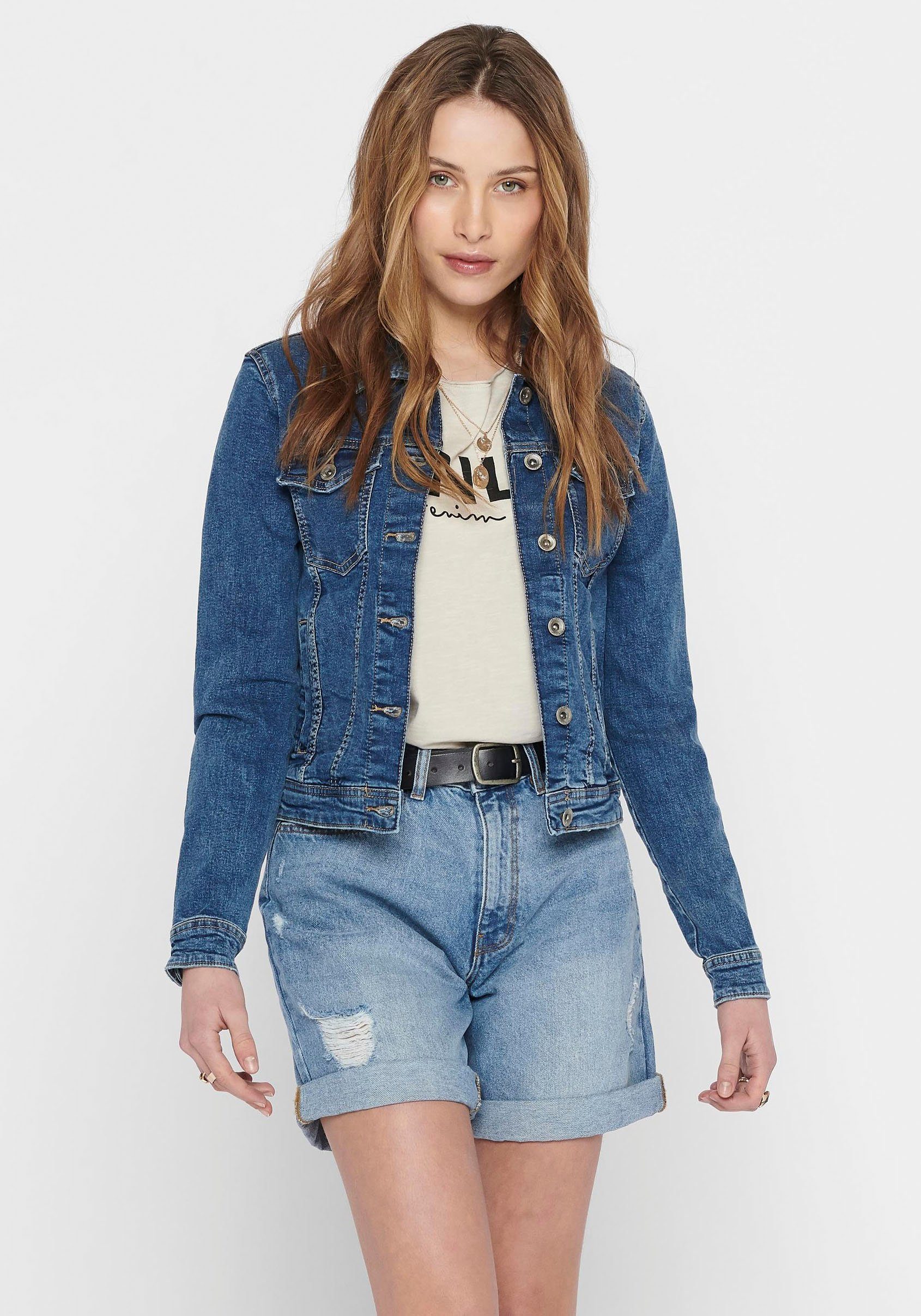 Only Jeansjack Tia in lichte used-wassing met stretch