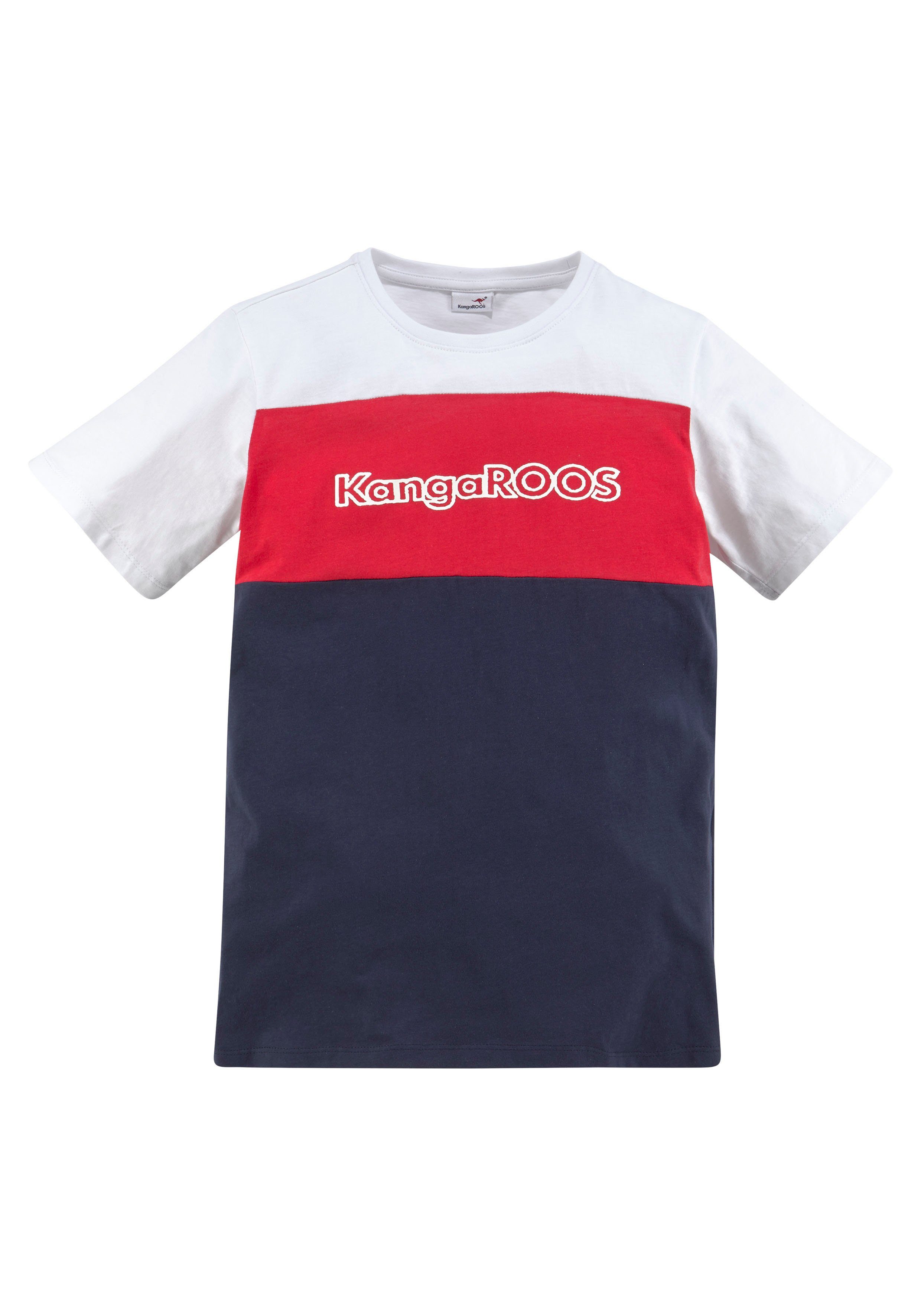 KangaROOS T-shirt In Colorblockdesign Korte mouwen, basic pasvorm, bedrukt en meerkleurig