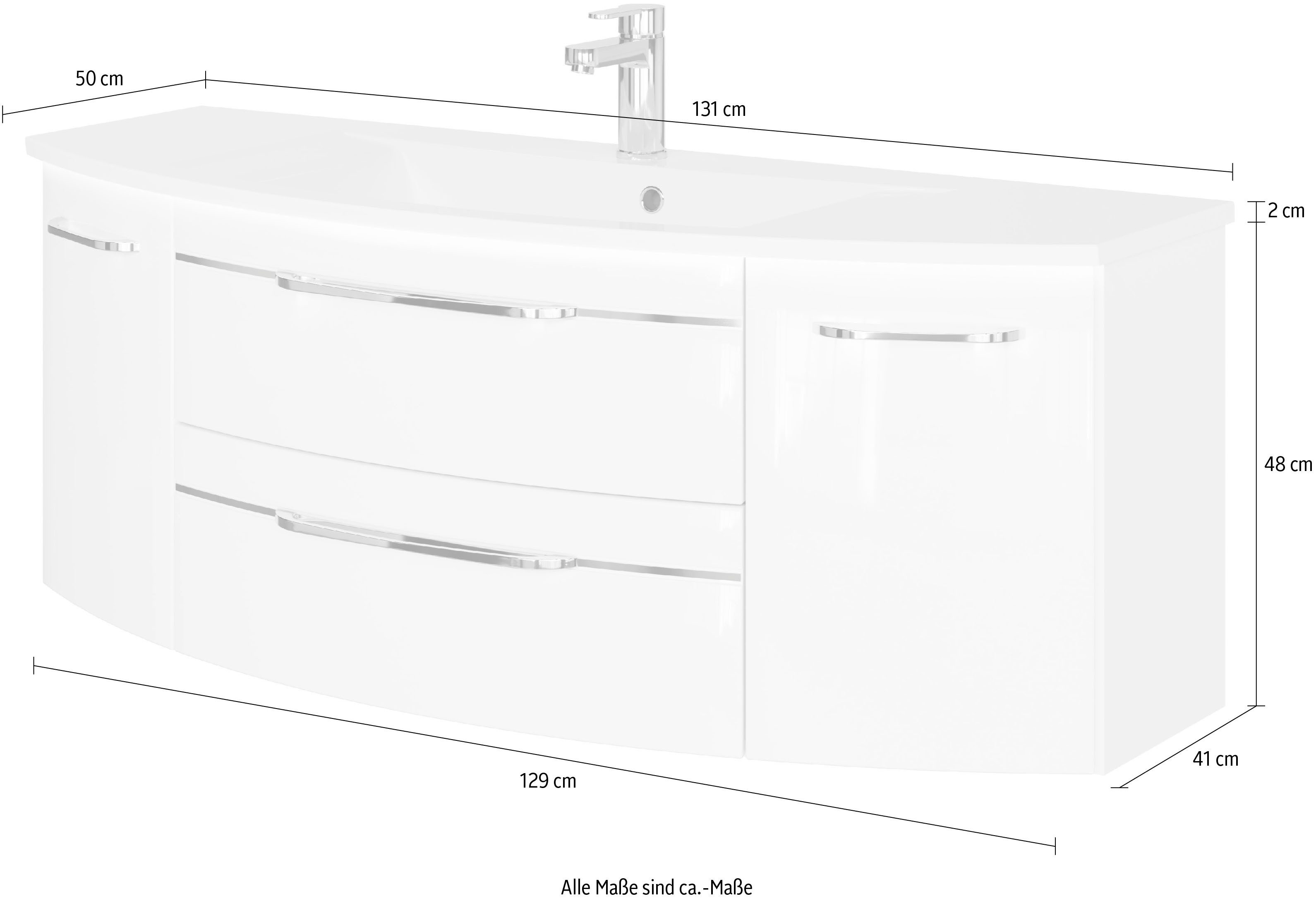 Saphir Wastafelonderkast Serie 7045 mineraalmarmeren wastafel en onderkast, 131 cm breed
