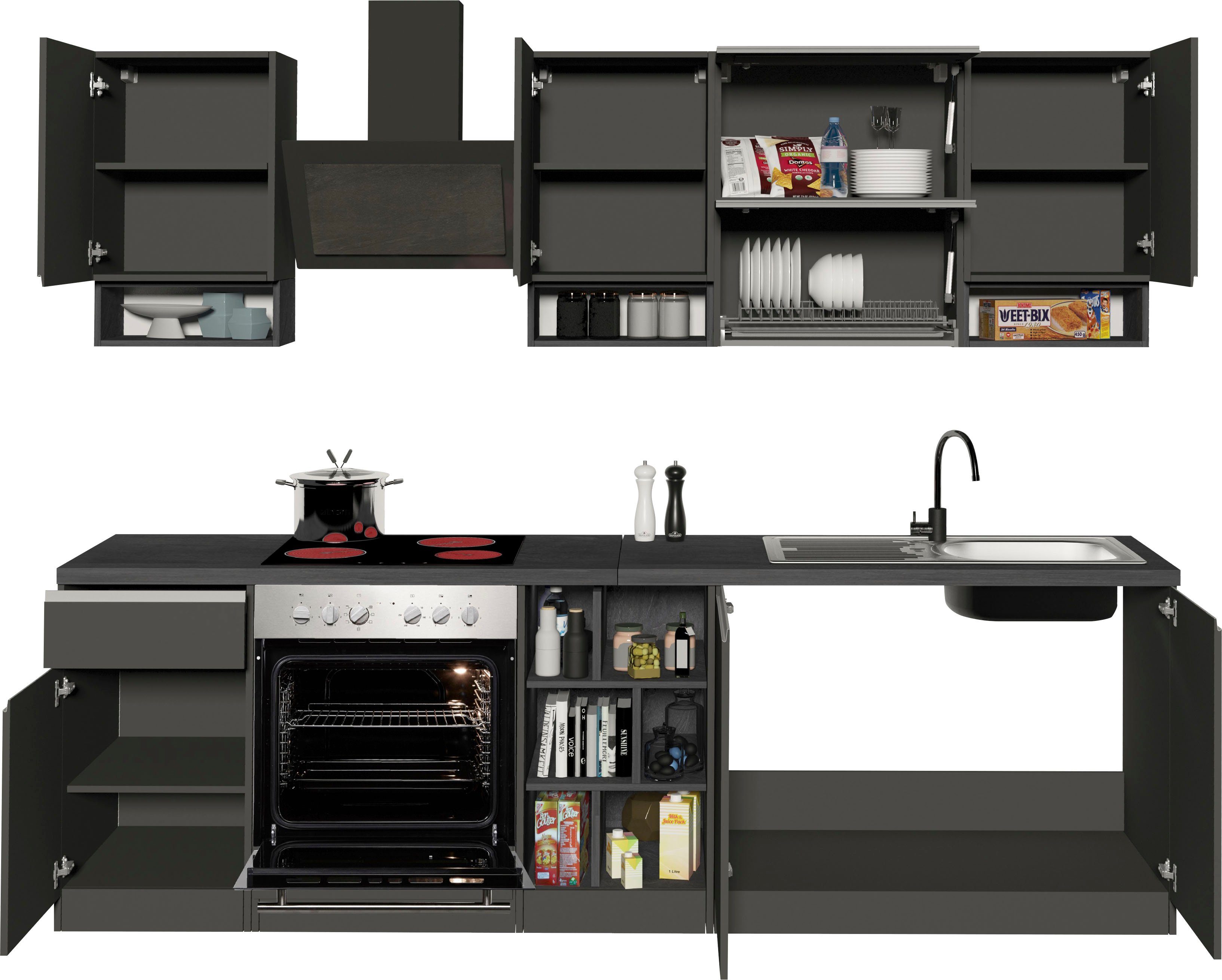 Kochstation Keukenblok KS-Sole Breedte 256 cm, met afdruiprek, zonder elektrische apparaten