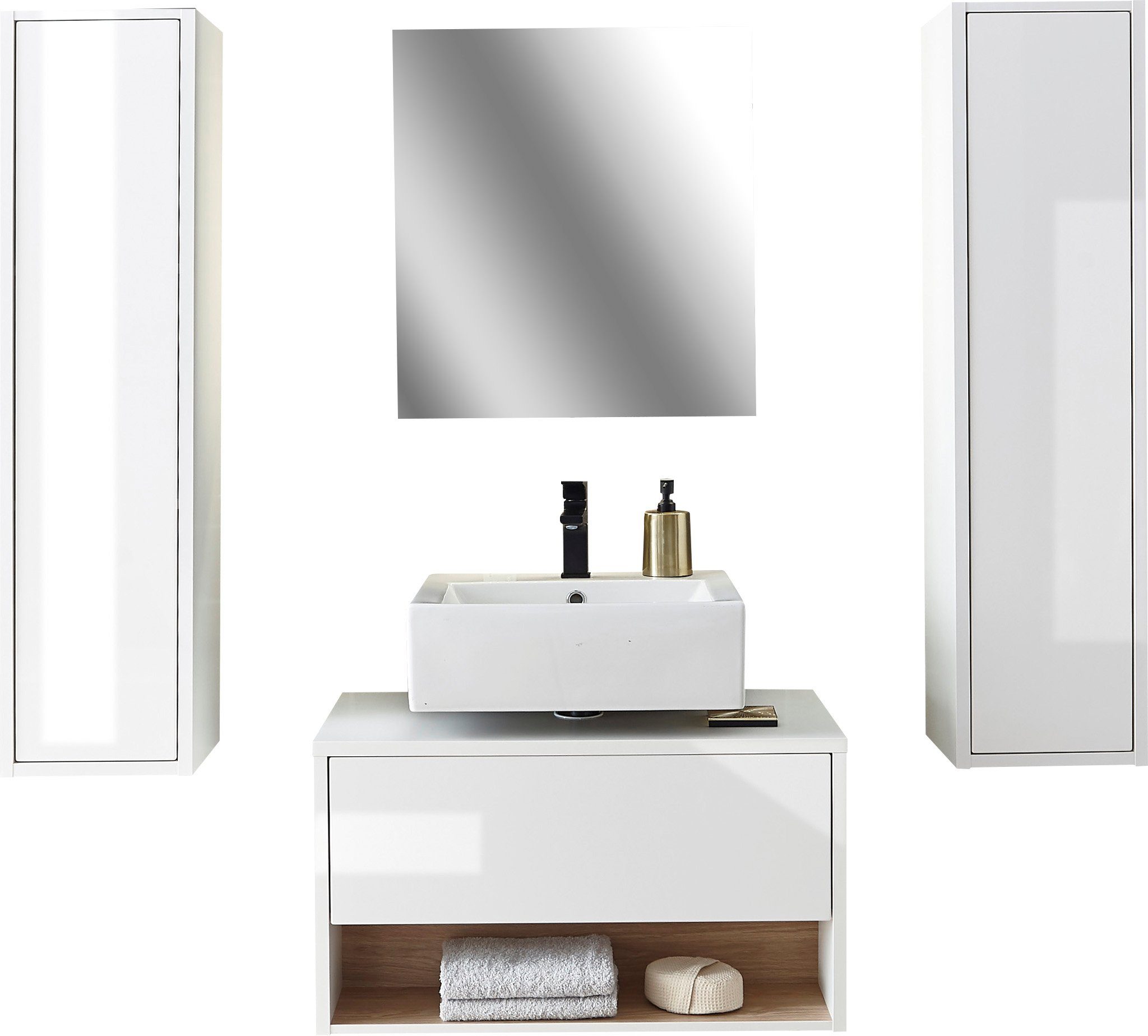 Places of Style Badkamerserie Studio Line, bad in modern ontwerp, 4-delig badkamer Kast, onderkast en spiegel, in twee kleuren beschikbaar, opbergruimte (4-delig)