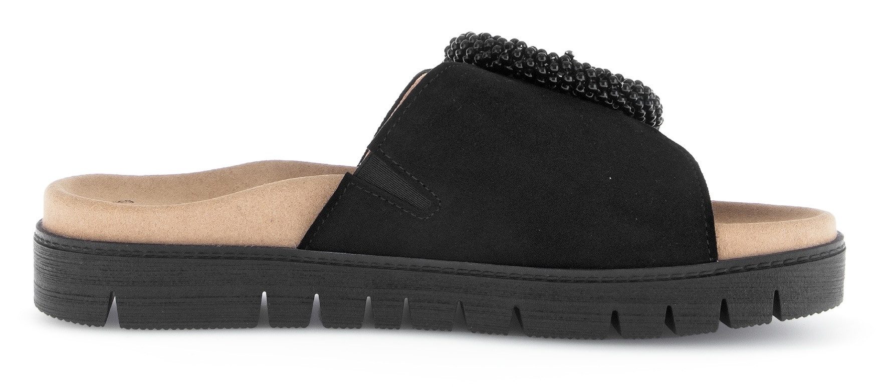 Gabor Slippers , plateau, zomerschoen, slippers met sierparels aan de decoratieve gesp