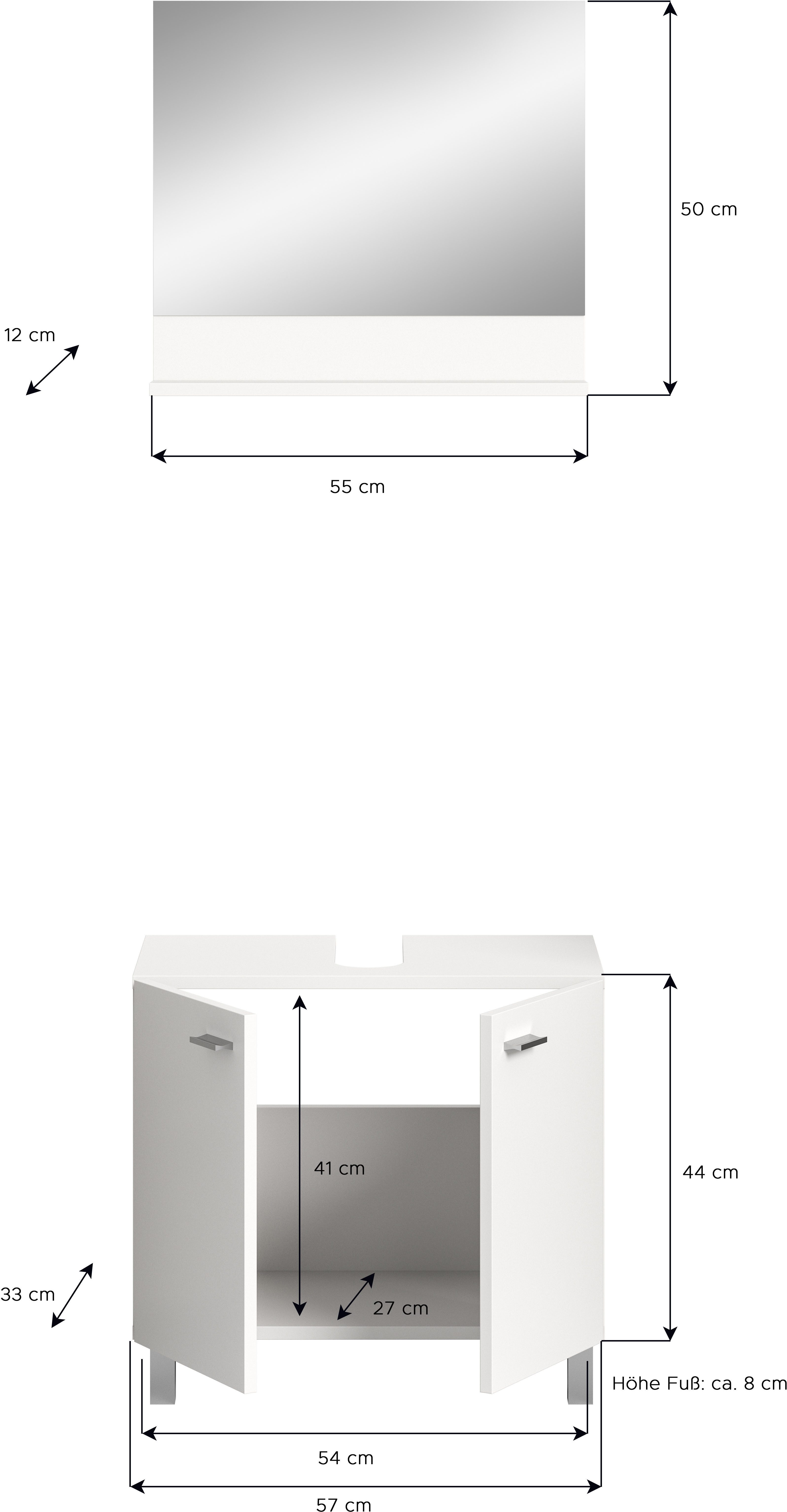 welltime Badmeubelset Tampa, bestaand uit wastafelonderkast en spiegel, breedte 57cm(set, 2 stuks)