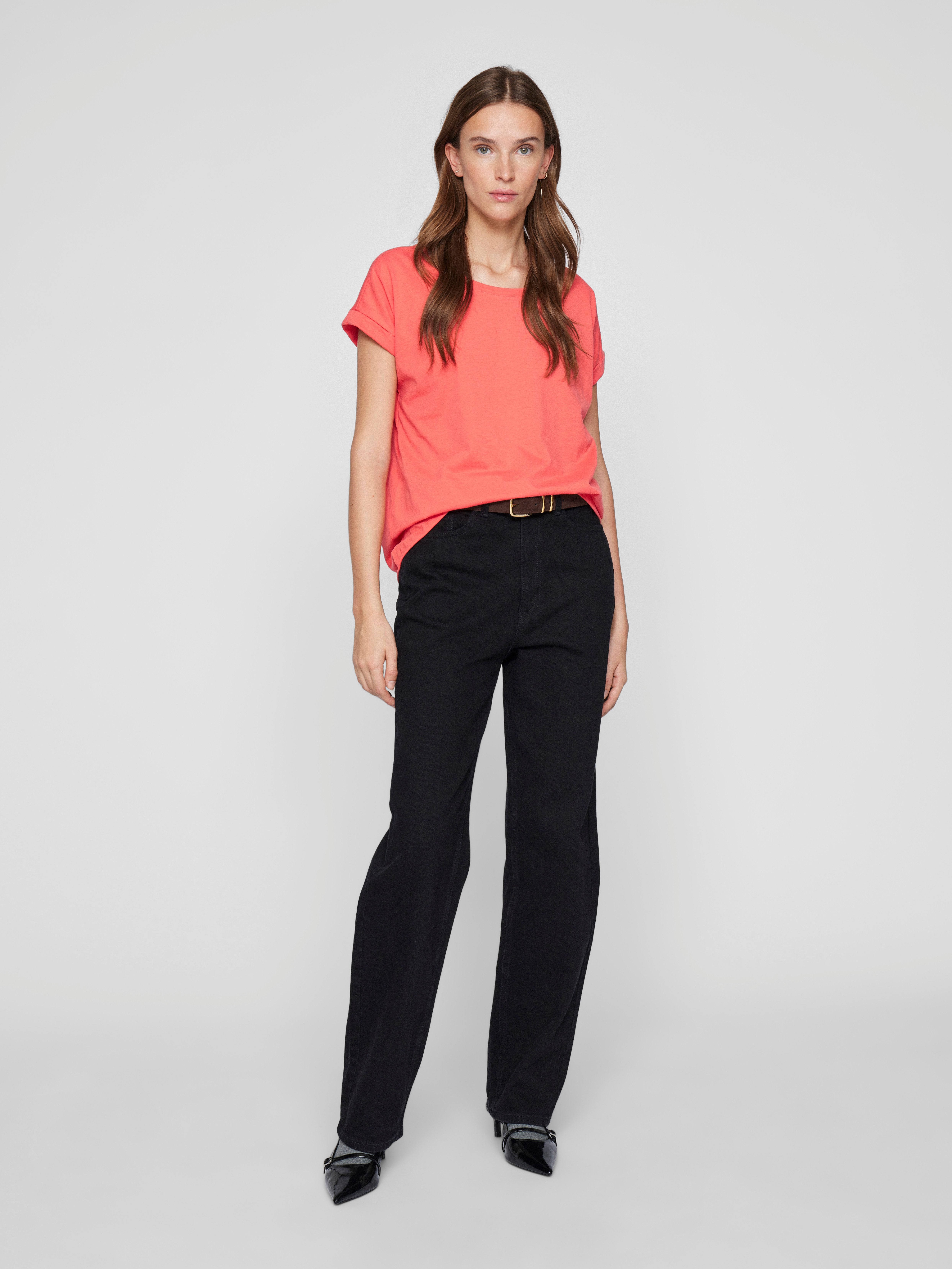Vila Shirt met ronde hals VIDREAMERS NEW PURE T-SHIRT/SU-NOOS Basic dames T-shirt met ronde hals en omgeslagen mouwen
