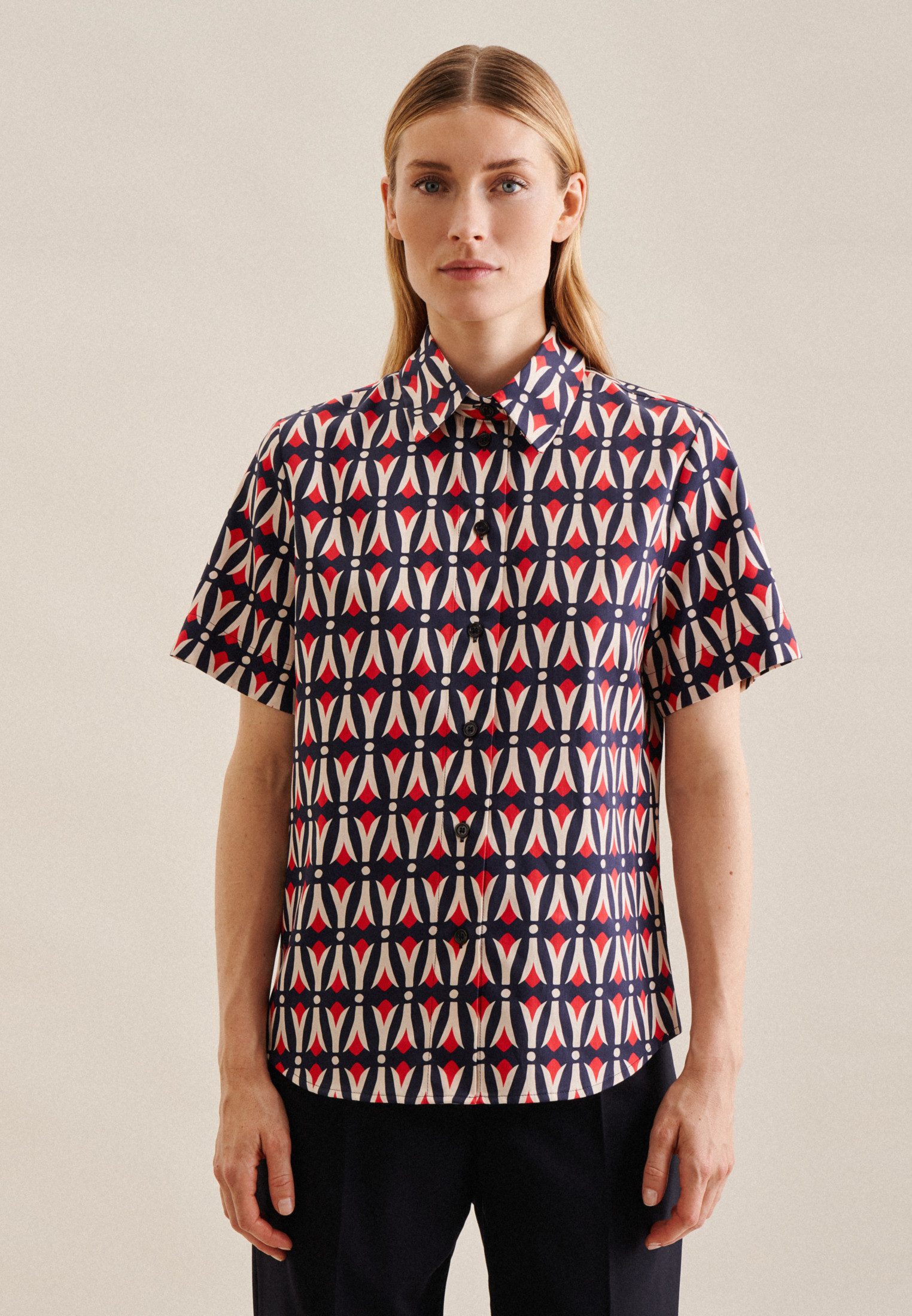 Seidensticker Overhemdblouse Zwarte roos Korte mouw kraag geometrische patronen