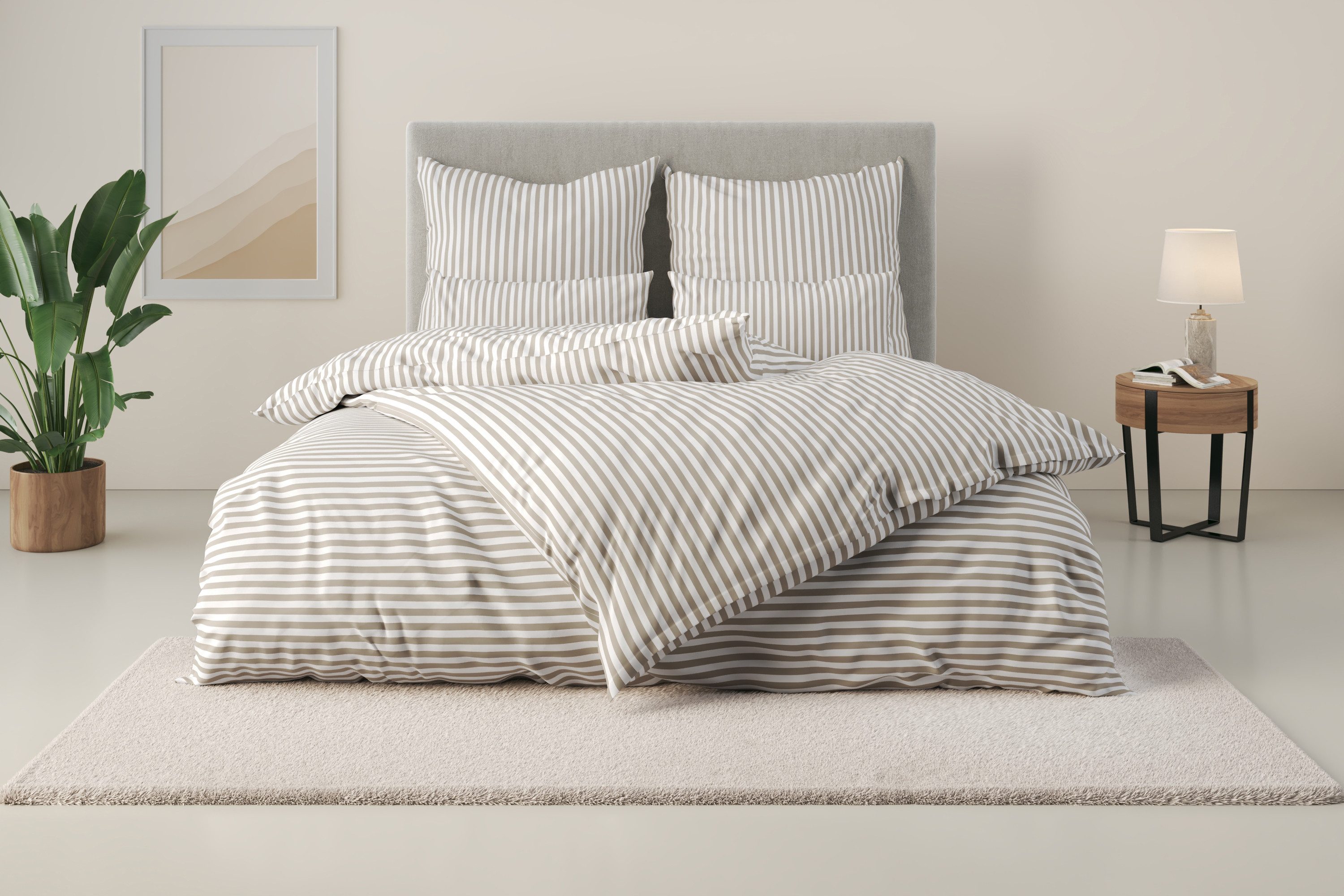 LeGer Home by Lena Gercke Beddengoed LINNEA van 100% katoen, gestreept ontwerp dekbedovertrekken beige