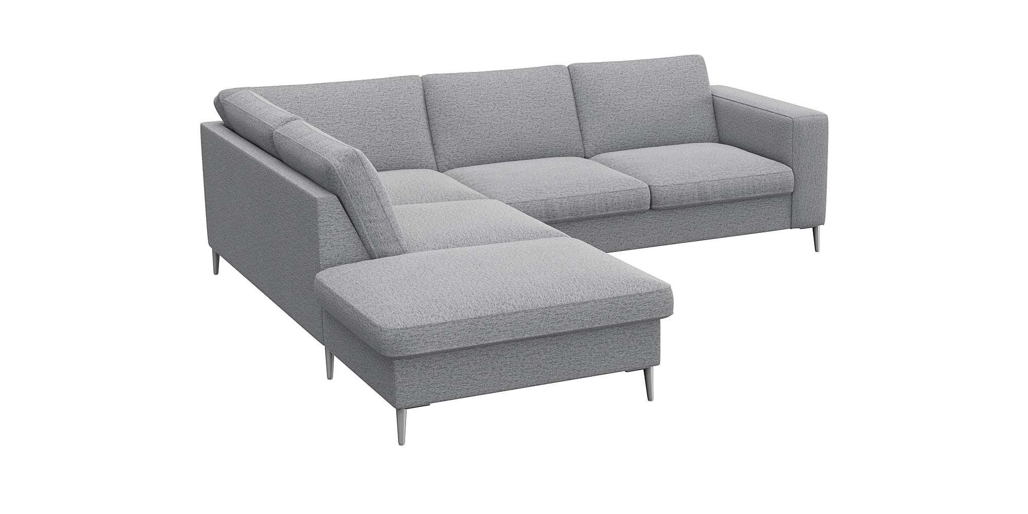 FLEXLUX Hoekbank Fiore, L-vorm brede armleuningen, aluminiumkleurige poten, bxd 241x225 cm, koudschuim in de zitting