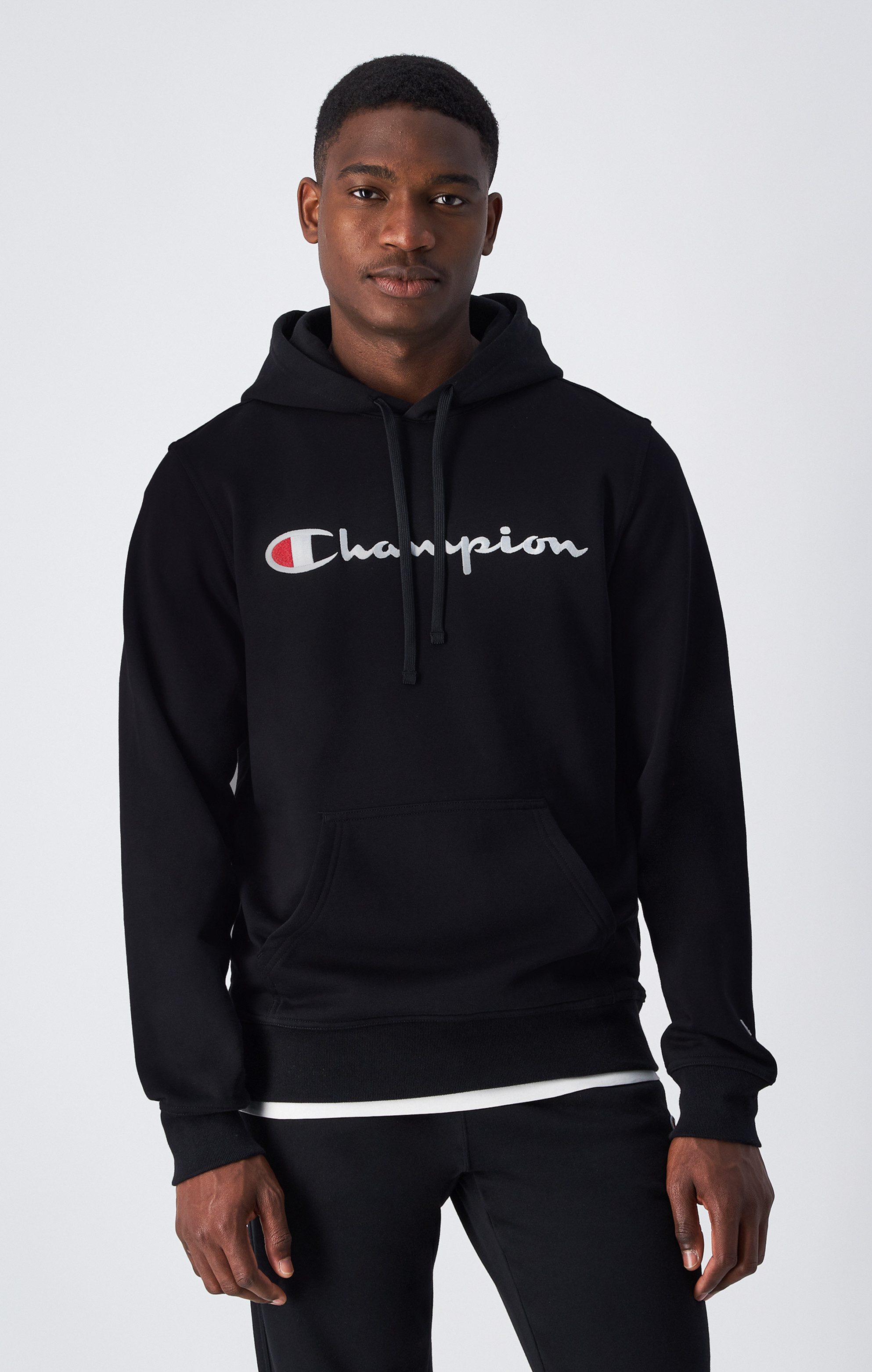 Champion Large Logo Overhead Hoodie Black- Heren Black