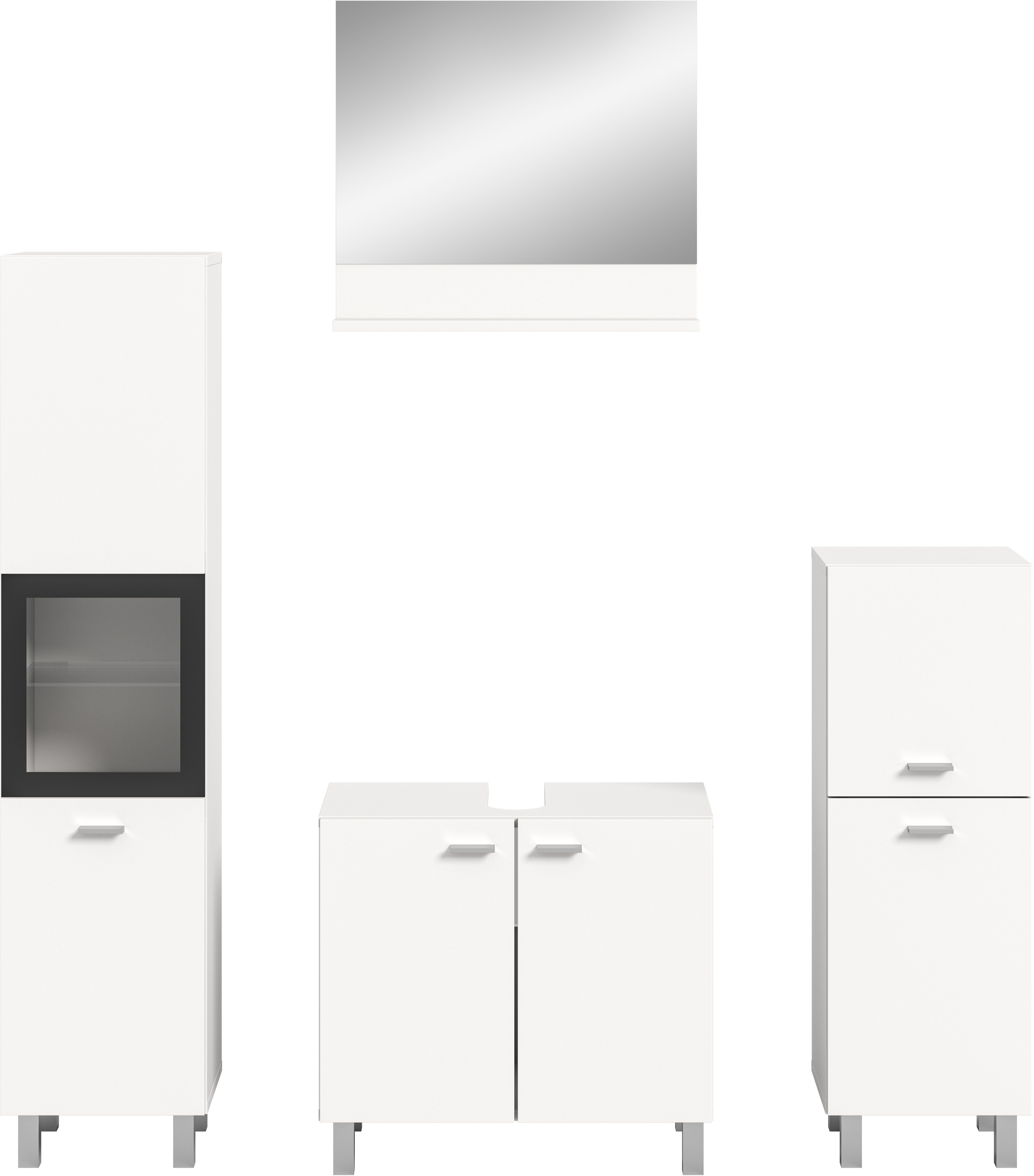 welltime Badmeubelset Tampa, breedte 137cm, 4-delig Wastafelonderkast, spiegel, hoge kast, midikast (4 stuks)