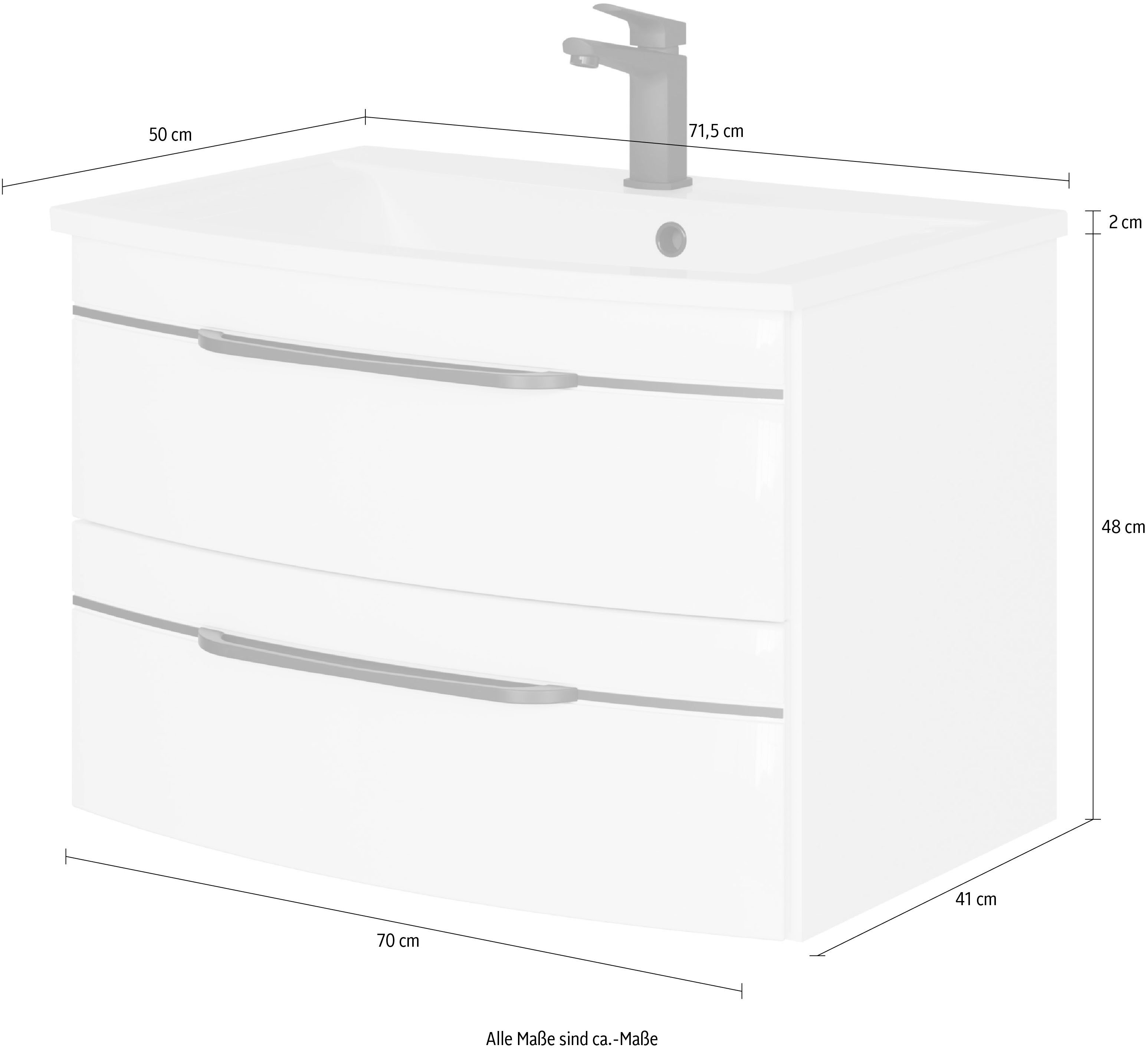 Saphir Wastafelonderkast Serie 7045 mineraalmarmeren wastafel en onderkast, 71,5 cm breed