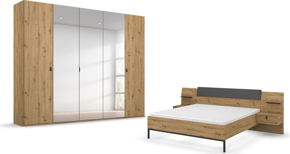 rauch slaapkamerserie evela met bedcombinatie in 2 breedtematen en draaideurkast met spiegel (set) bruin