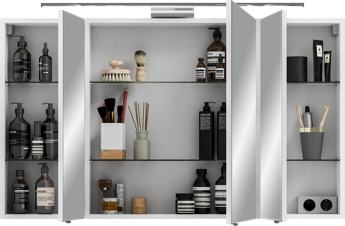 Saphir Badkamerserie 6005 sprint keramiek-wastafelonderkast met led-spiegelkast, 122 cm breed Wastafelmeubel inclusief deurdemper, 3 deuren, 2 laden, wastafelonderkast set (2-delig)