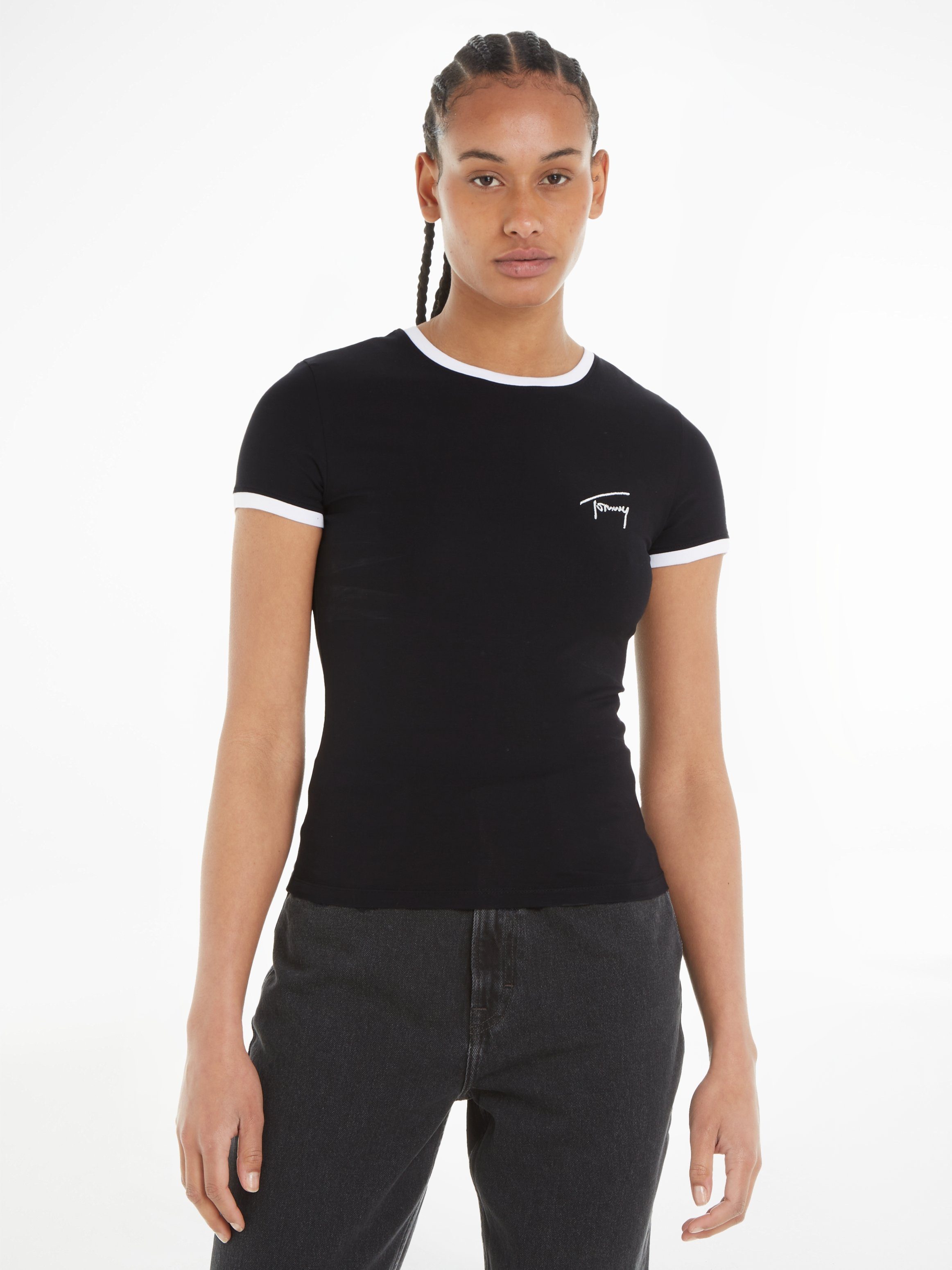 Tommy Jeans Slim Logo Signature Geborduurd T-Shirt Black Dames