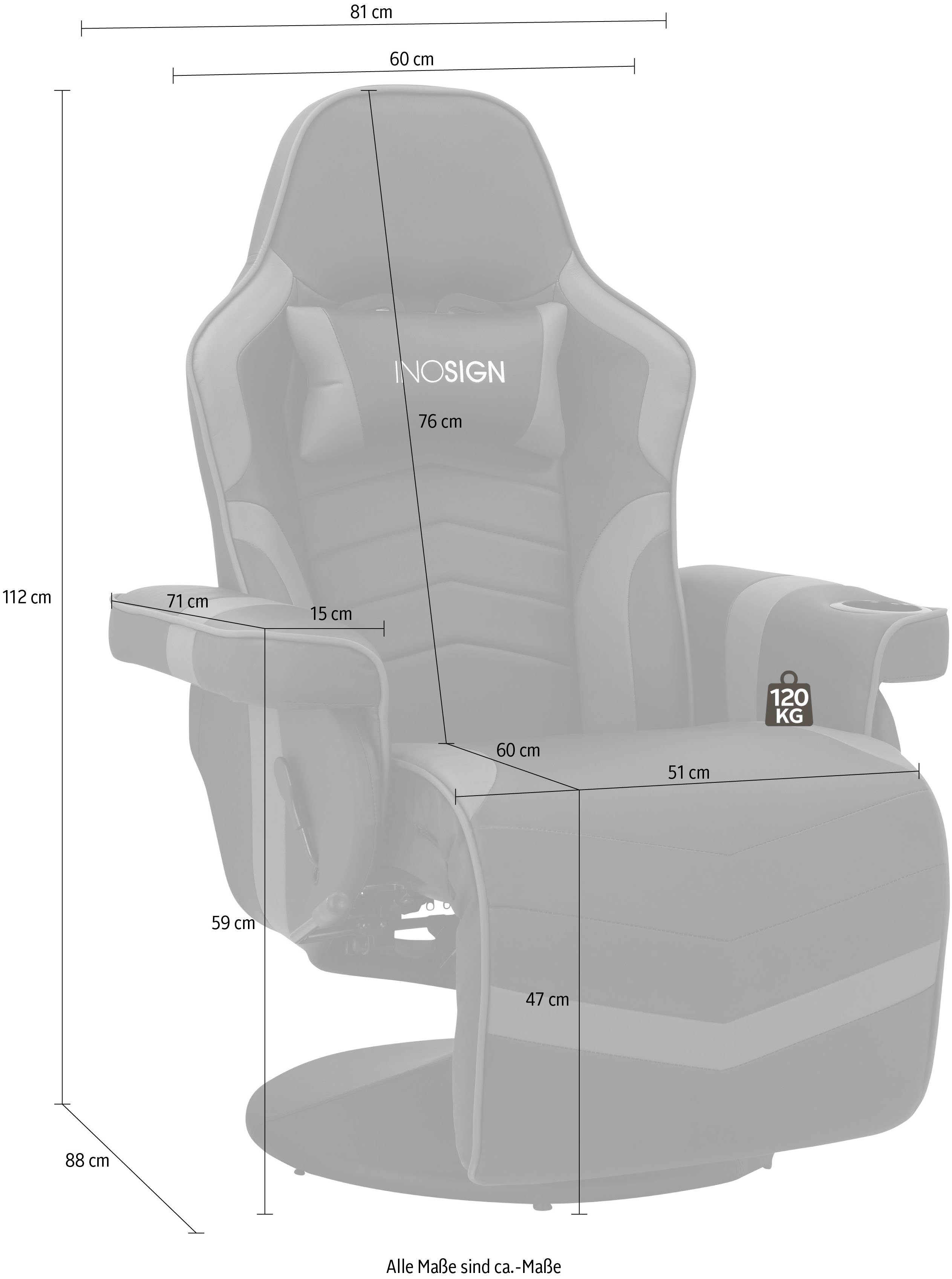 INOSIGN Relaxfauteuil Liljana Draaifunctie,1 kussen als hoofdsteun, metalen frame, zithoogte 47 cm