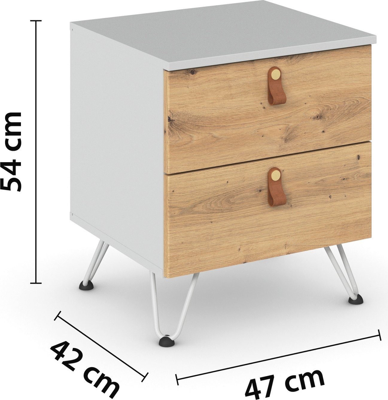 rauch Nachtkastje Homey by Aditio met greeplussen van leer, 2 laden met soft-closefunctie