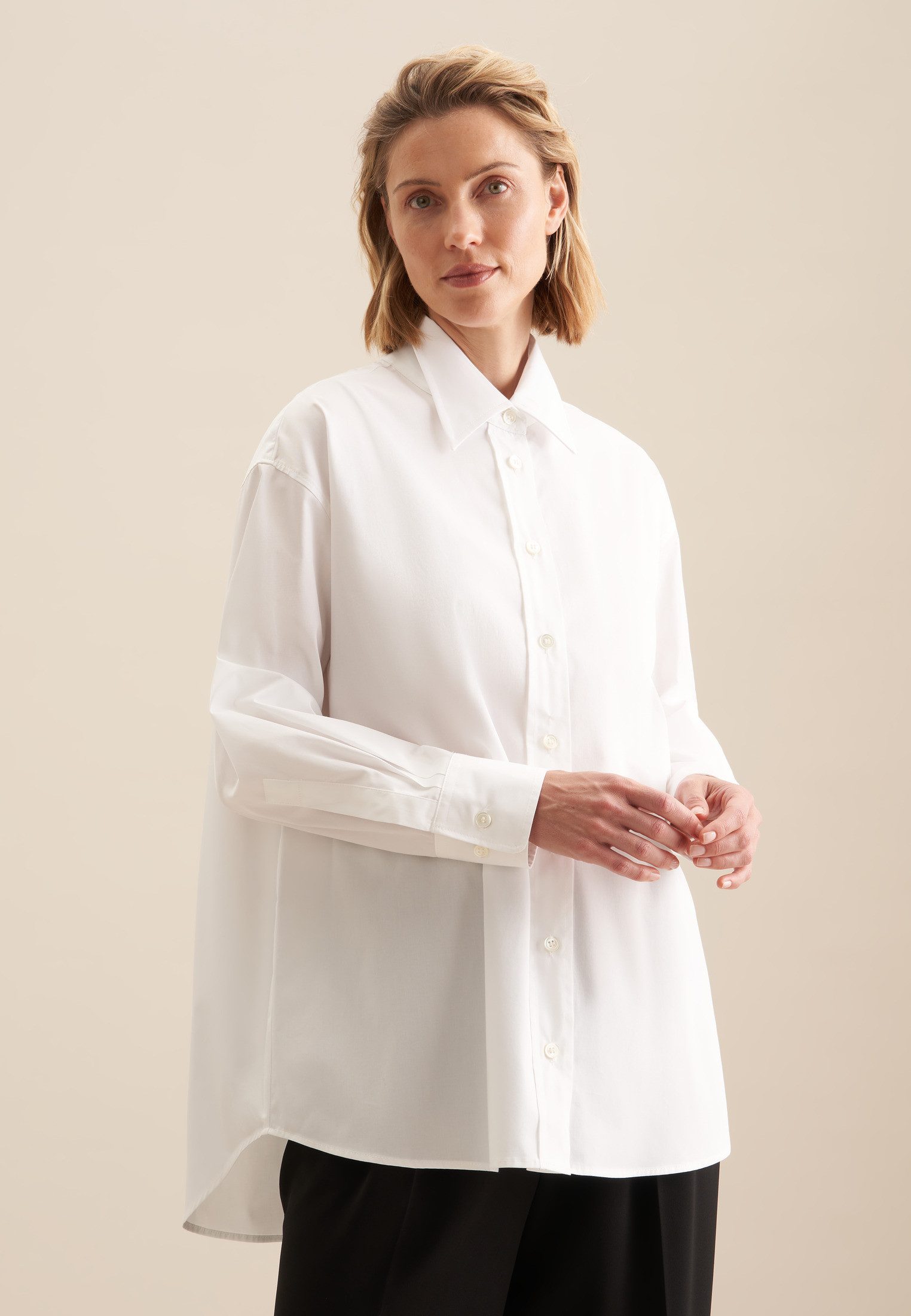seidensticker Lange blouse Zwarte roos Lange mouwen kraag uni dames lange blouses maat S (36) wit