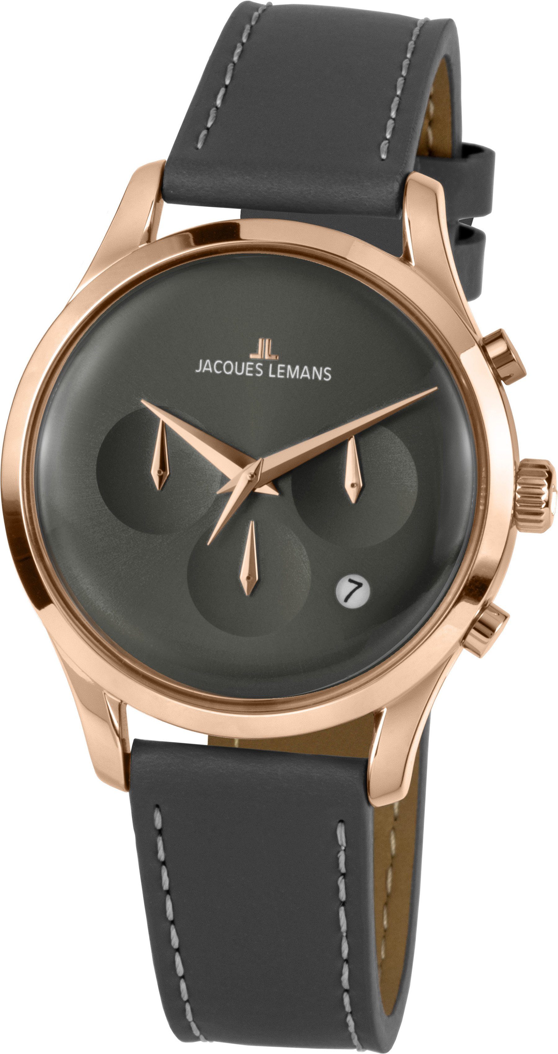 Jacques Lemans Chronograaf Retro Classic, 1-2067E Quartz horloge, armbanduhr, herenhorloge, datum, stopfunctie heren horloges grijs