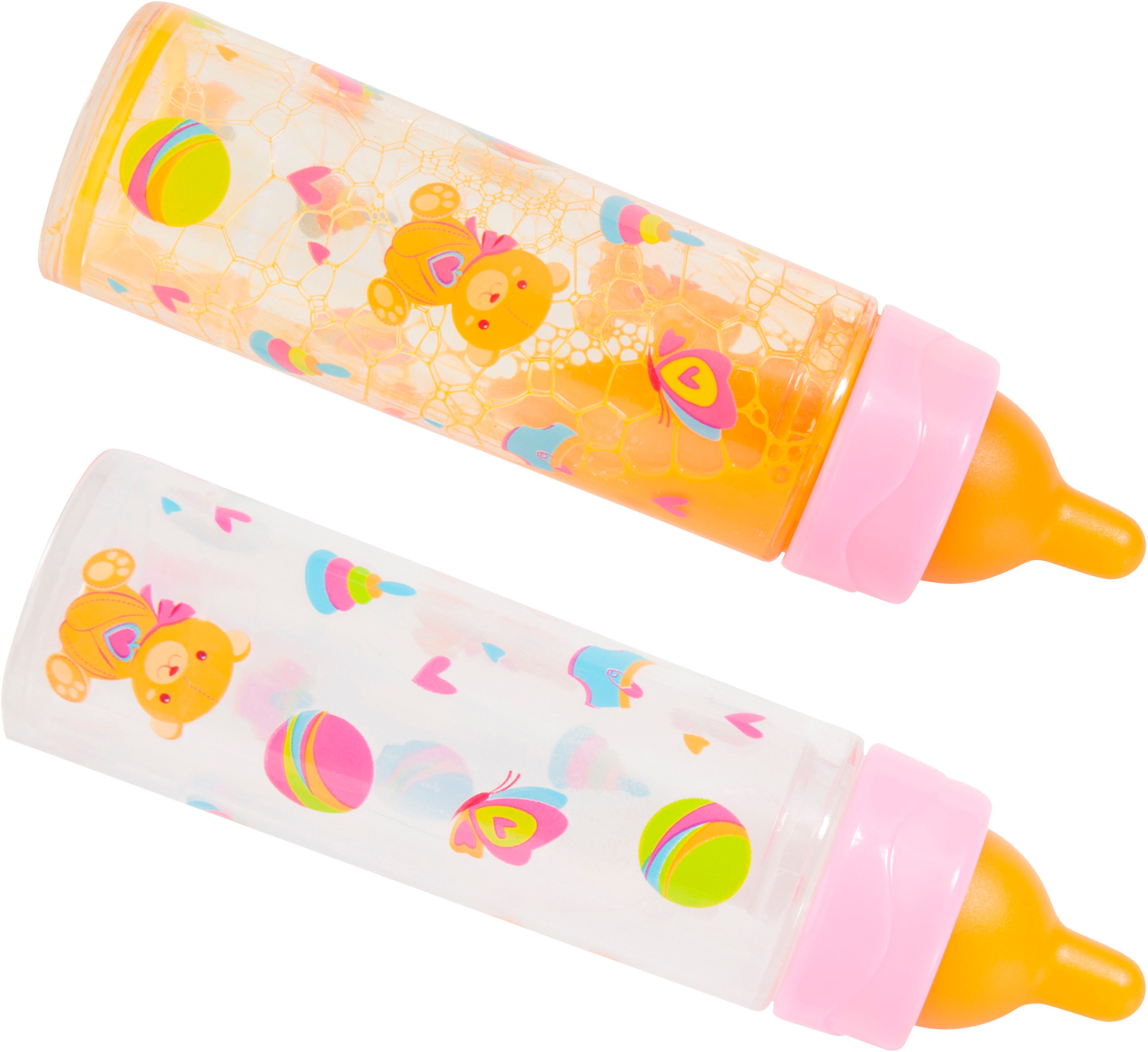 Bayer Accessoires set voor poppen Poppenfles melk en sinaasappel leegmaken en vullen als bij toverslag (set, 2-delig)