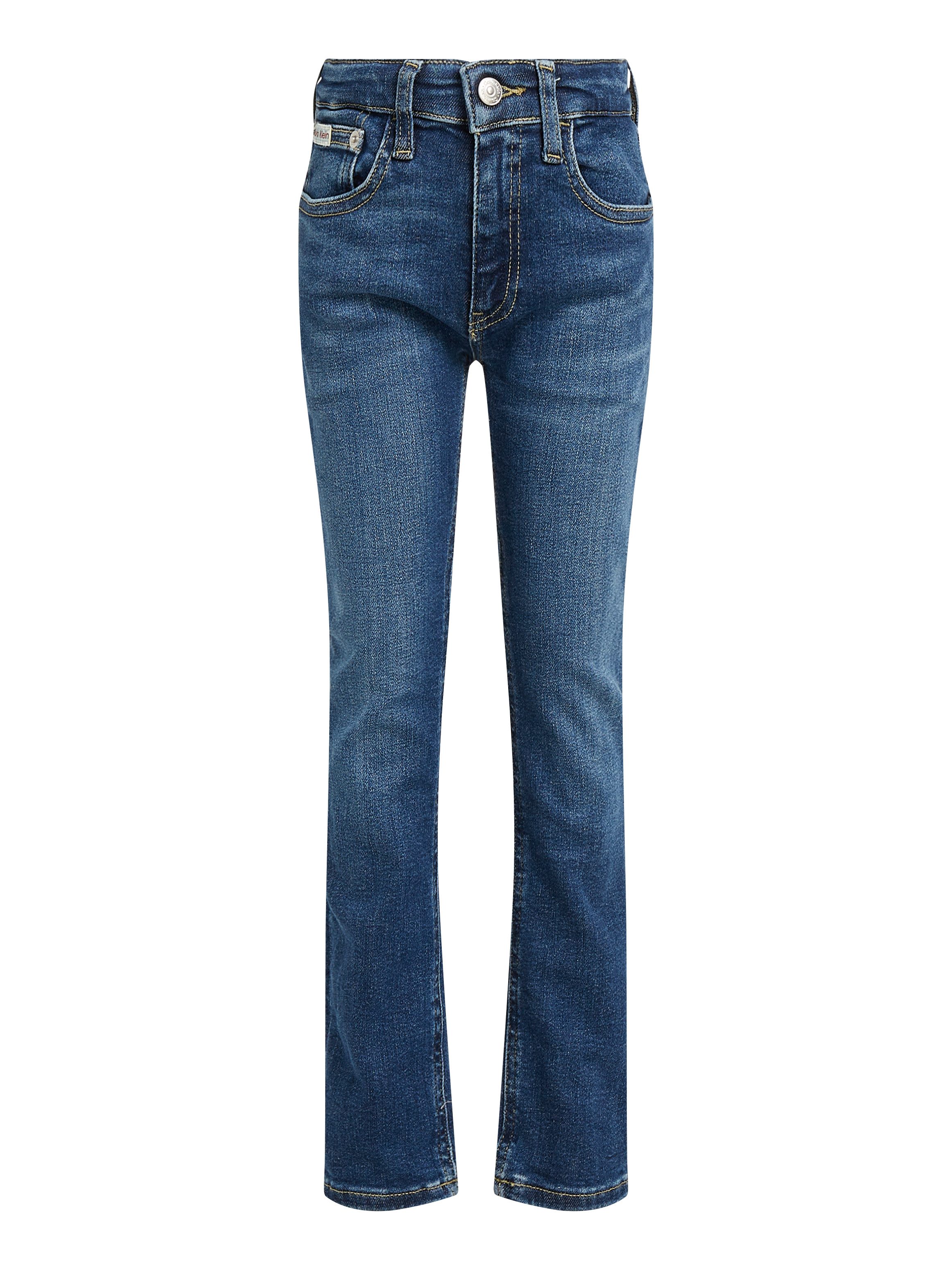 Calvin Klein Slim fit jeans DARK BLUE VISUAL SLIM voor kinderen tot 16 jaar met leren patch