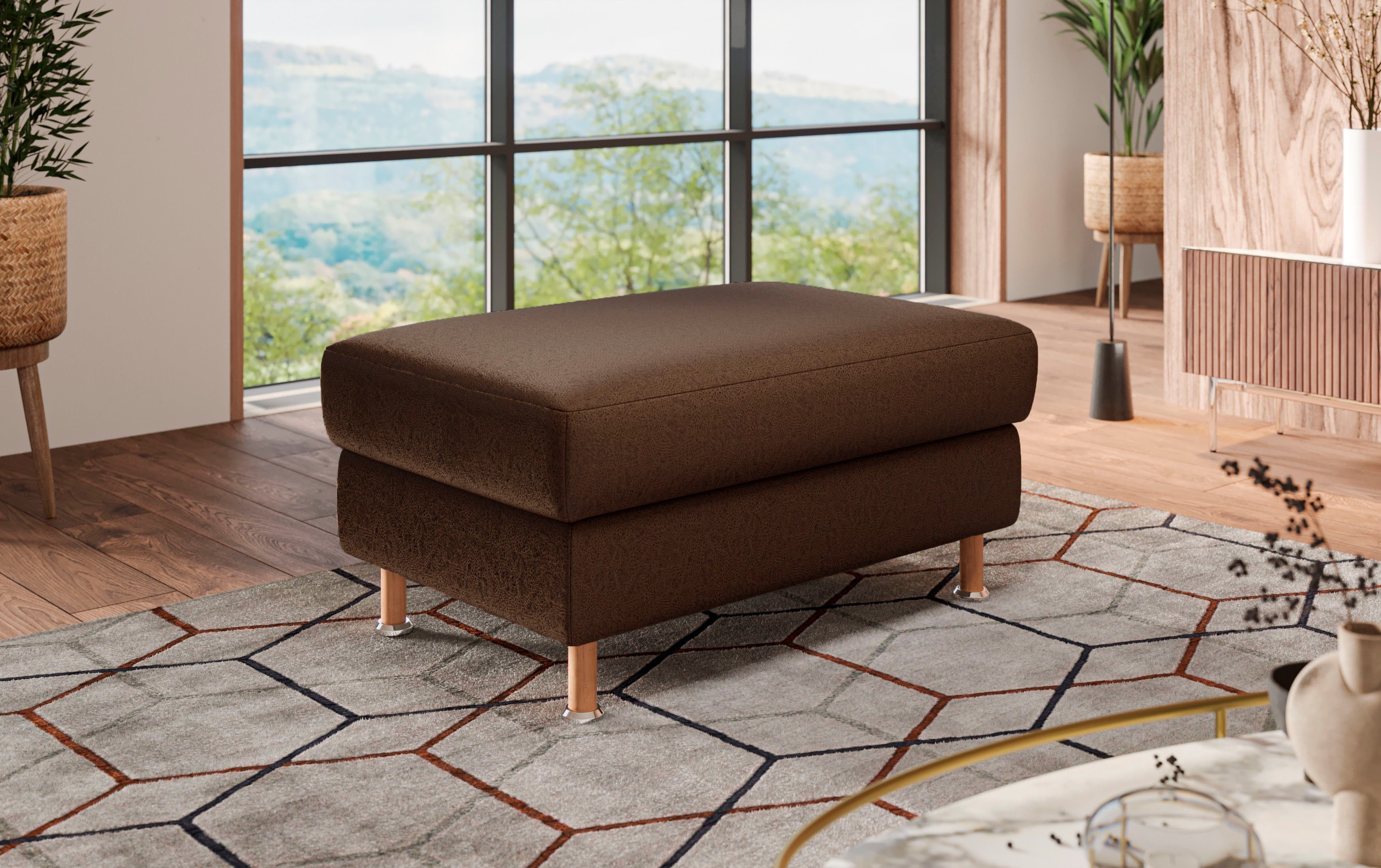 Home affaire Hocker Calypso Houten poten met metalen plaat hockers maat Luxe-microvezel leer-look bruin