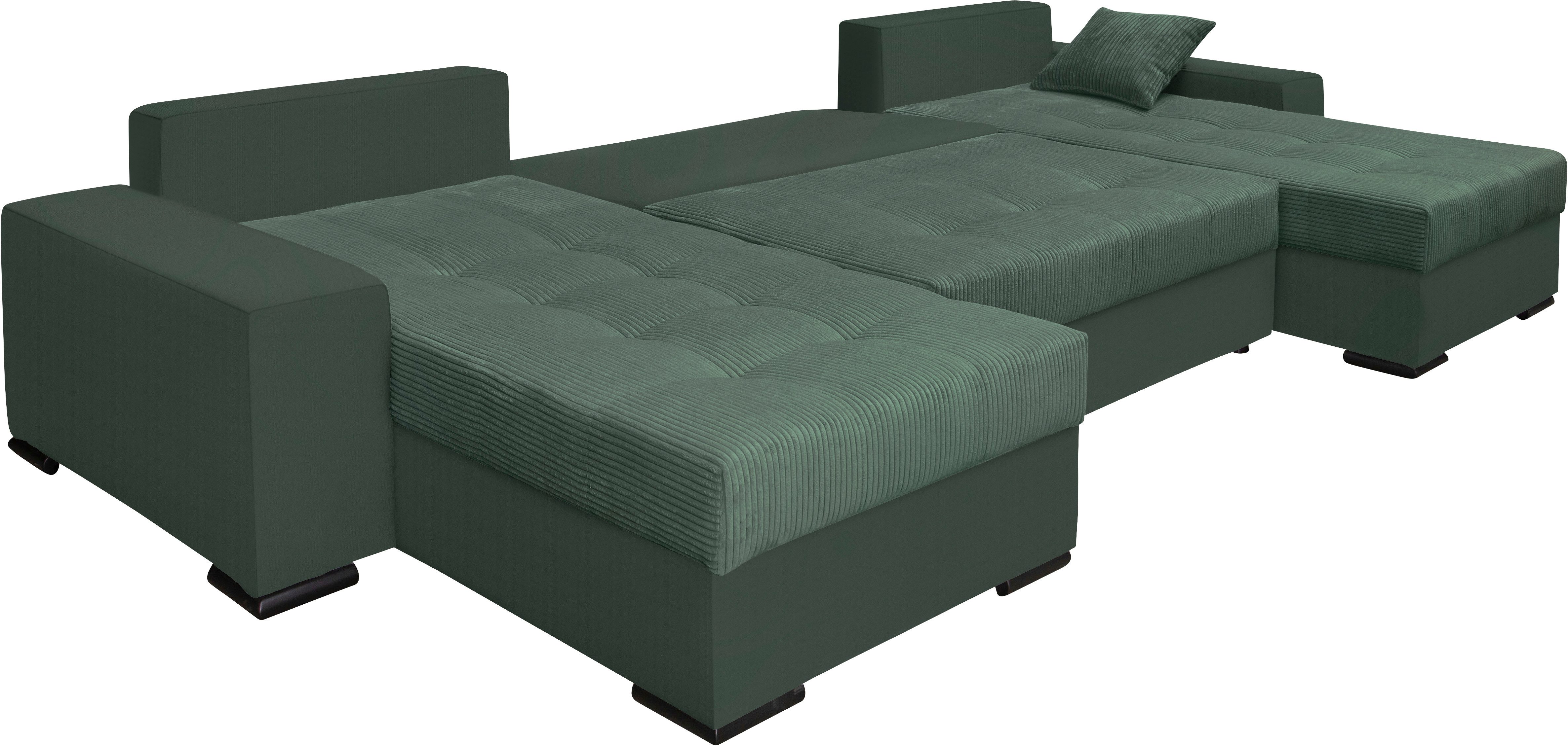 COLLECTION AB Zithoek XL-Josy U-vorm, breedte 313 cm, cord-/mix incl. bedfunctie, bedlade, met 4 gelijk grote rugkussens