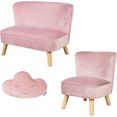 roba kinderzithoek lil sofa bestaand uit kinderbank, kinderfauteuil en sierkussen in wolkvorm (set, 3-delig) roze