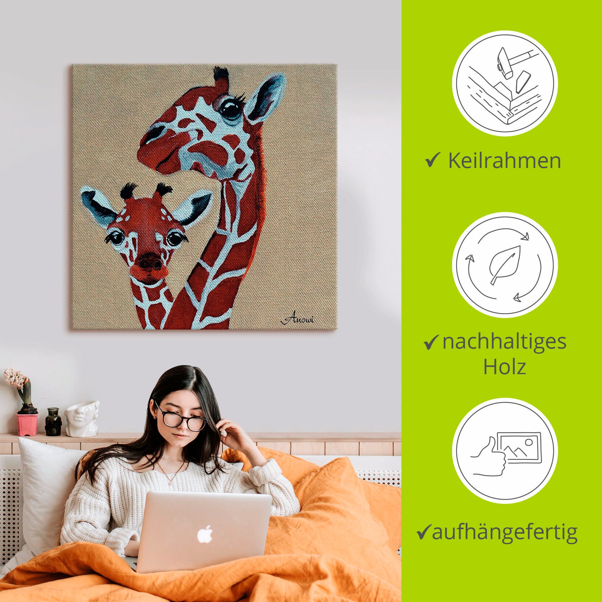 Artland Artprint op linnen Giraffen gespannen op een spieraam
