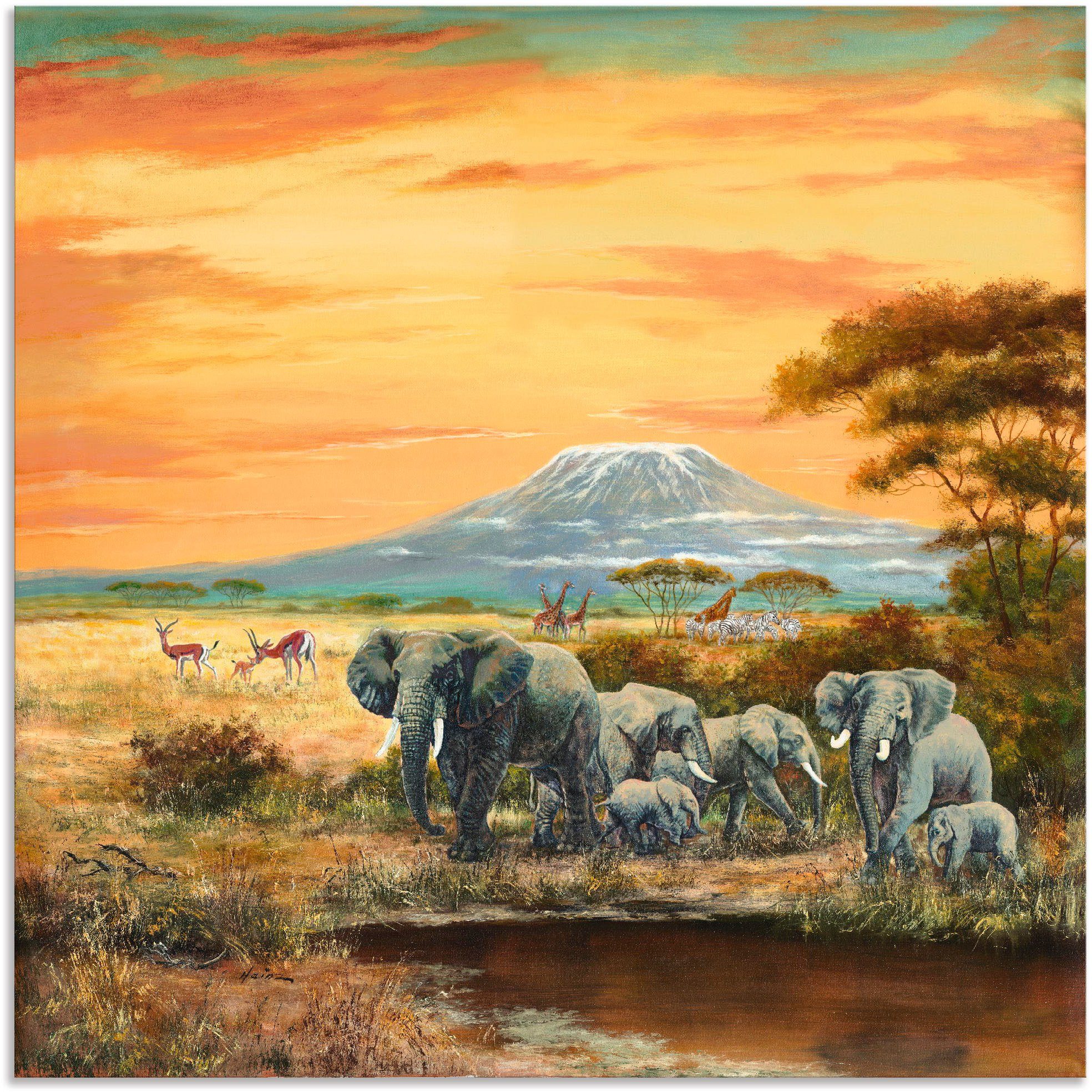Artland Artprint Afrikaans landschap met olifanten in vele afmetingen & productsoorten - artprint van aluminium / artprint voor buiten, artprint op linnen, poster, muursticker / wa
